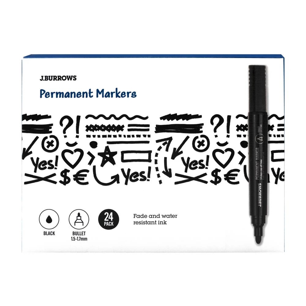 1 J.Burrows Permanent Markers Bullet Black 24 Pack, 1 of 4