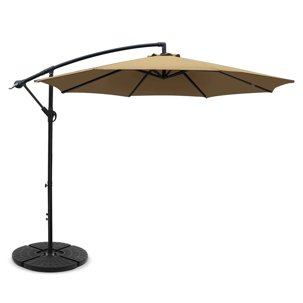 1 Instahut 3m Outdoor Umbrella w/Base Cantilever Beach Garden Patio - Beige, 1 of 6