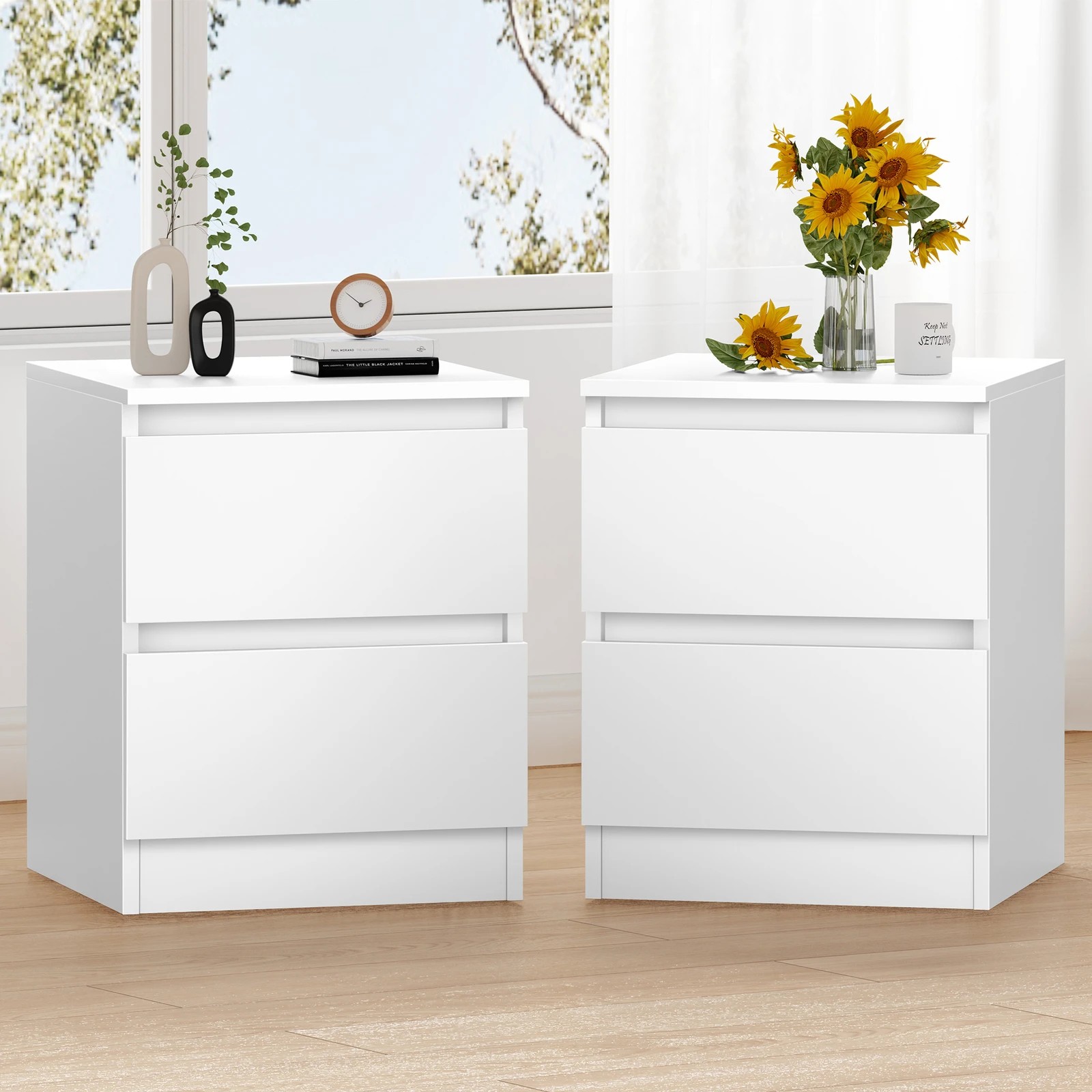 2 Alfordson 2x Bedside Table Nightstand Storage Cabinet Side End Table - White, 2 of 10