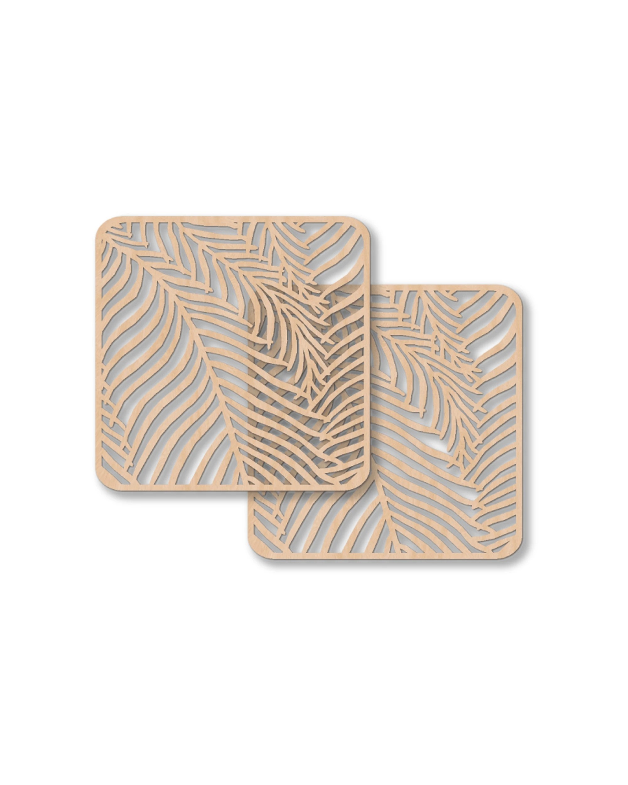 1 Nord Deco 2pc Wooden Coasters Kitchen Decor Fern Birch Plywood - Natural, 1 of 1
