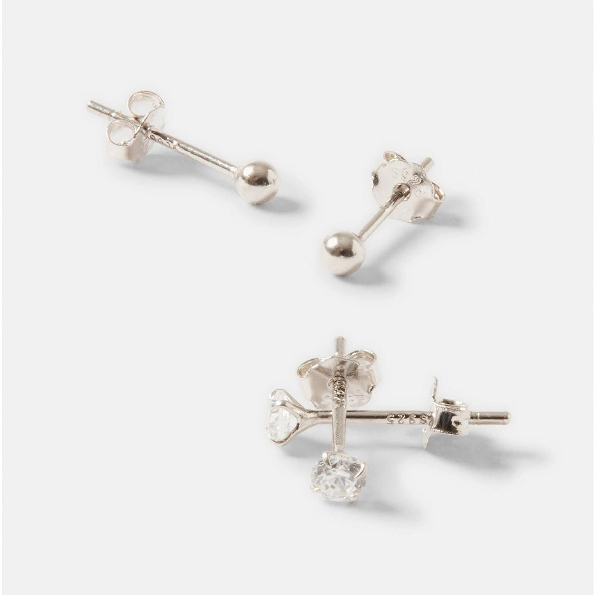 2 2 Pack Stud and Clear Gem Earrings - Gold Tone Silver, 2 of 5