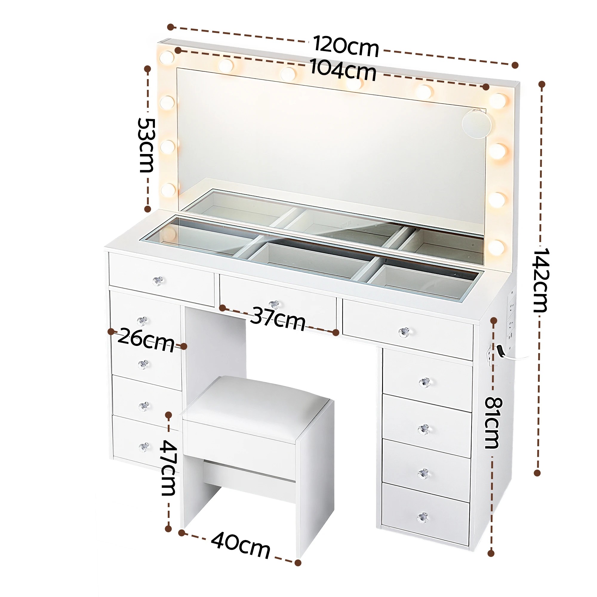 2 Artiss Dressing Table Vanity Desk Set Stool LED Bulbs - White, 2 of 3