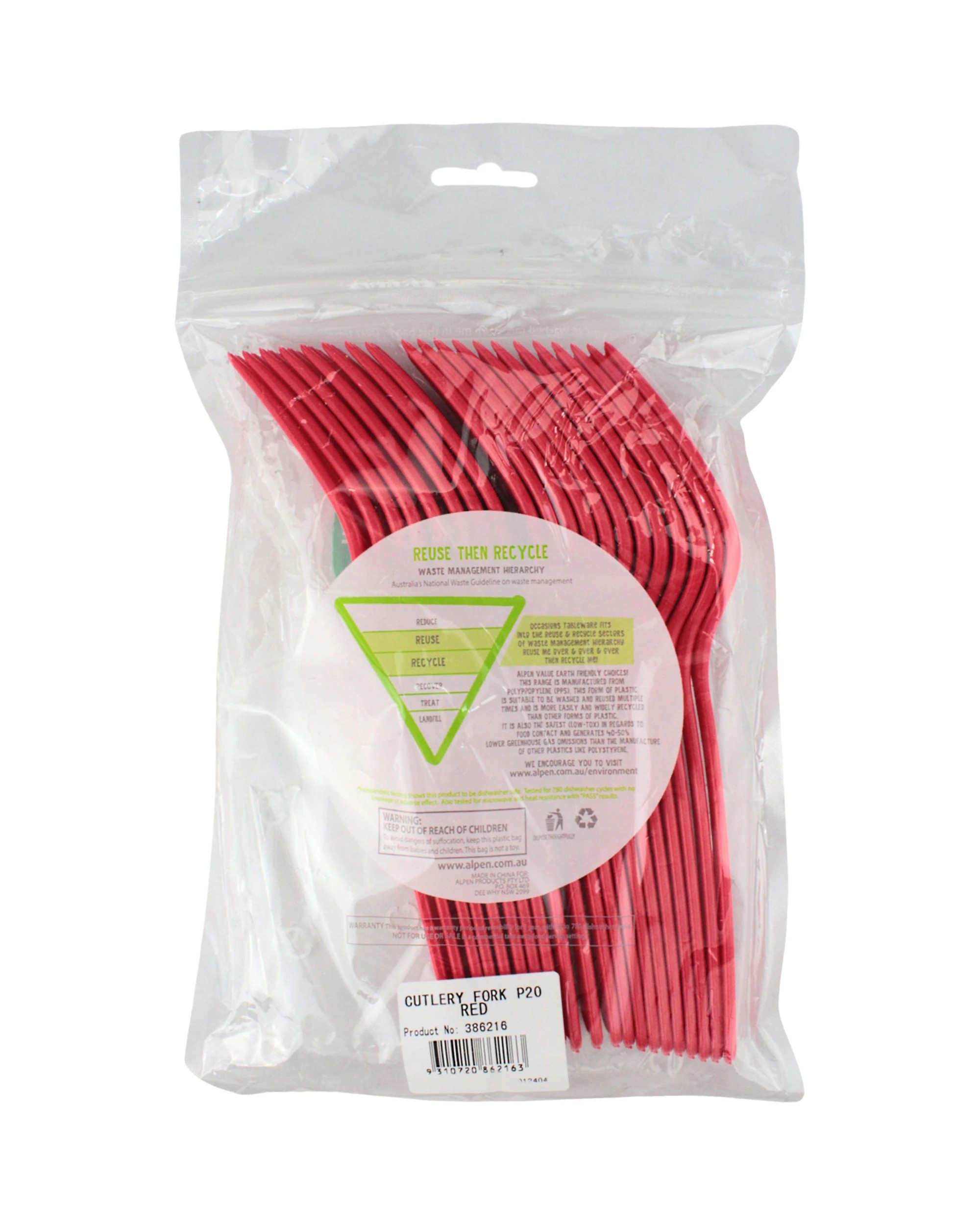 3 Alpen Reusable Forks Pack of 20 - Red - Red, 3 of 3
