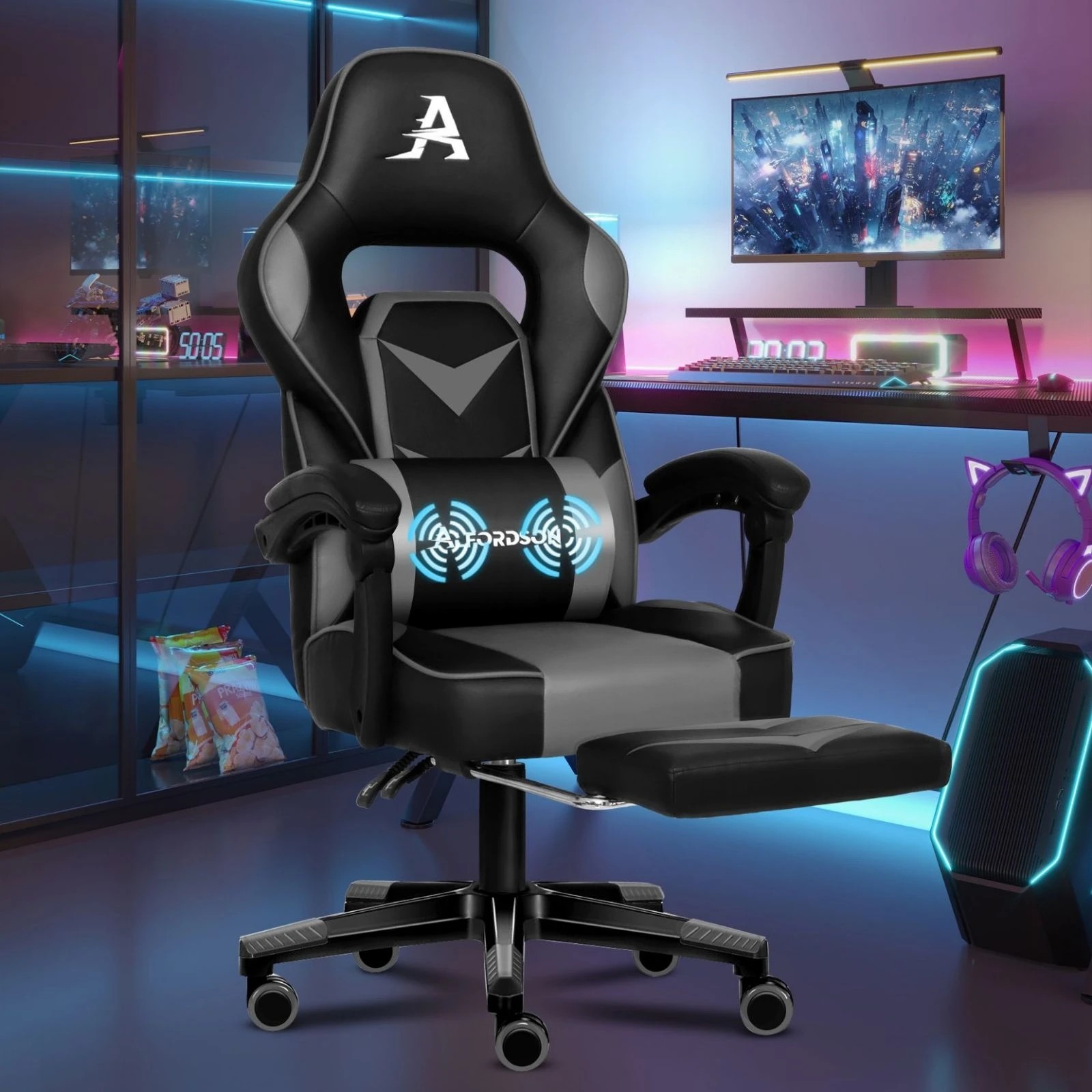 9 Alfordson Massage Gaming Chair Computer Chair - Grey, 9 of 10