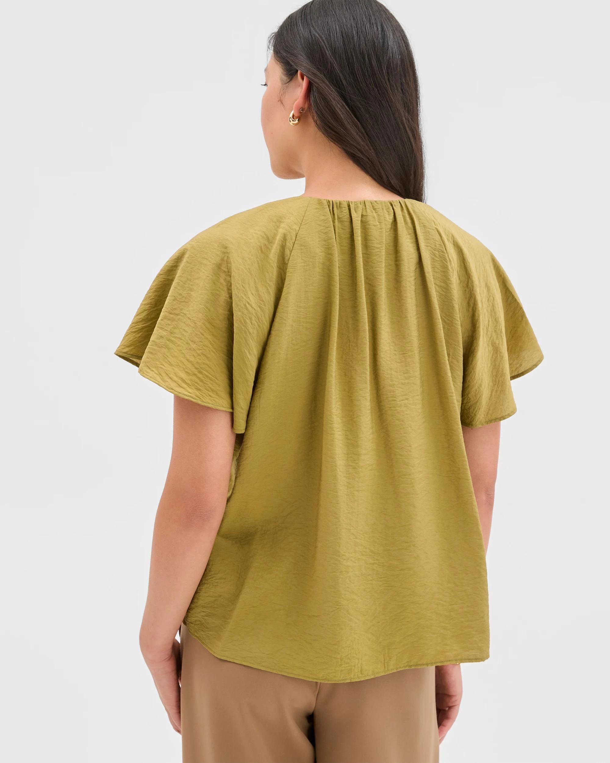 6 Preview Short Sleeve Belted Blouse OLIVE GREEN, 6 of 6