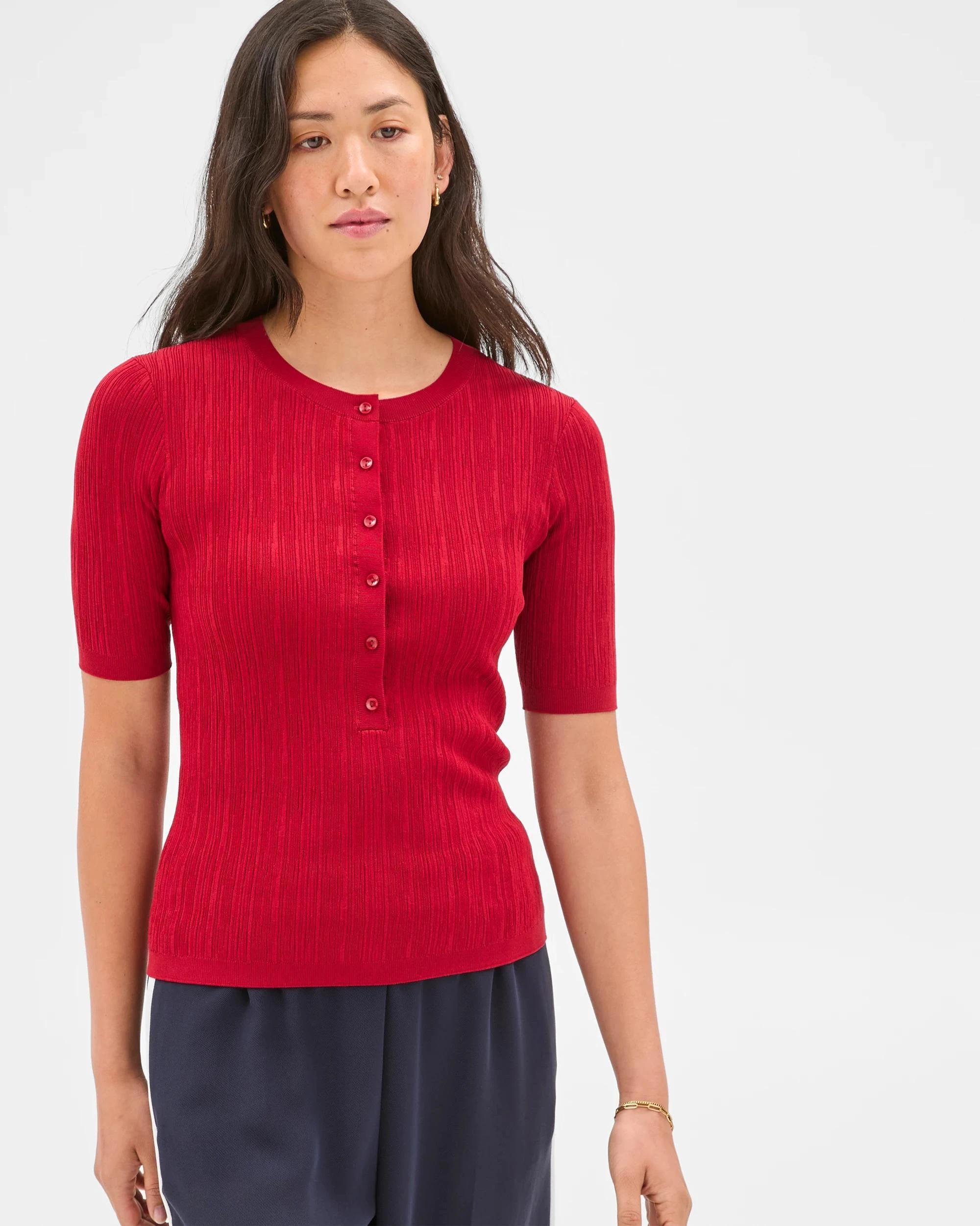 6 Textured Knit Henley Top - Preview CRIMSON, 6 of 6
