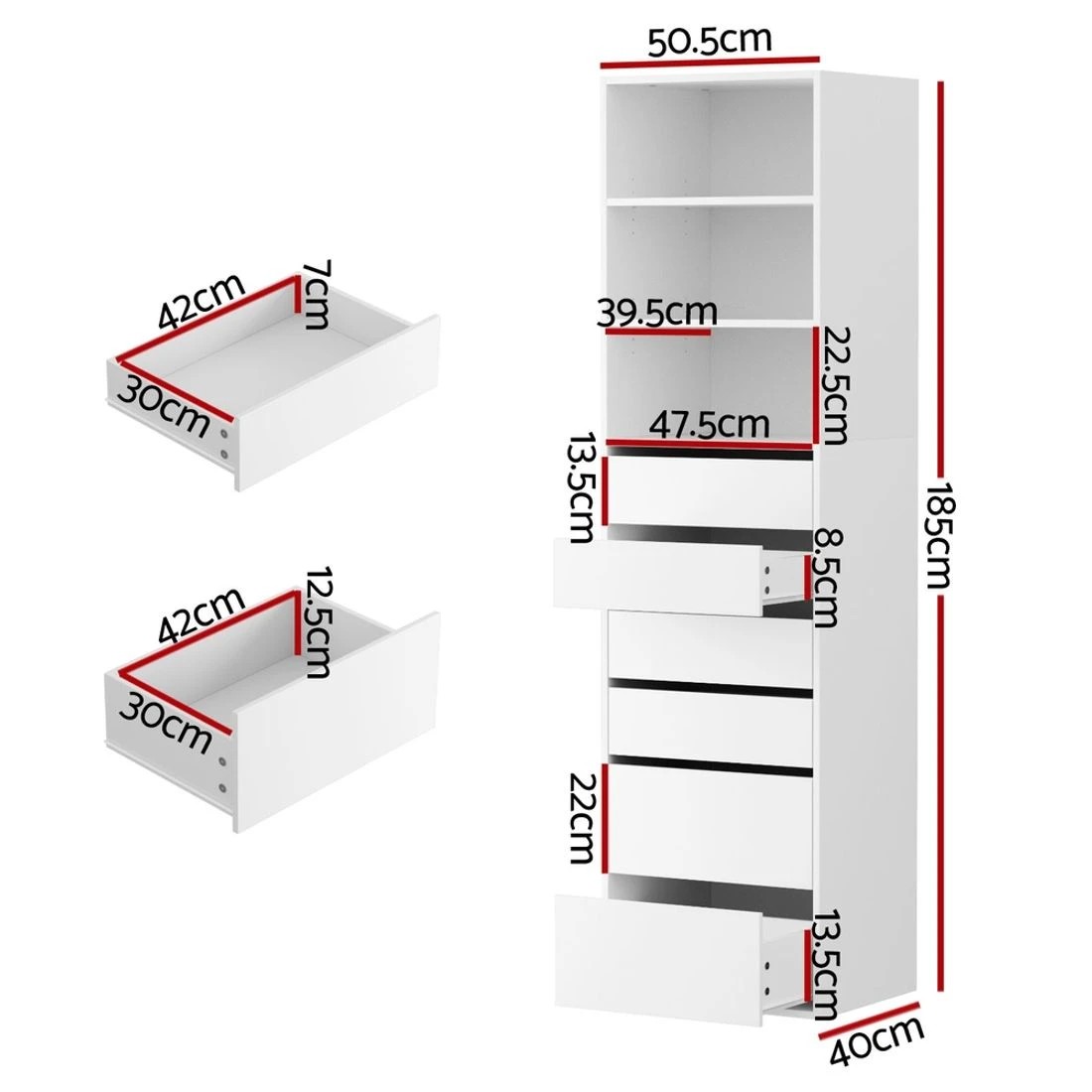 4 Artiss 6 Chest of Drawers Tallboy Cabinet - White, 4 of 8