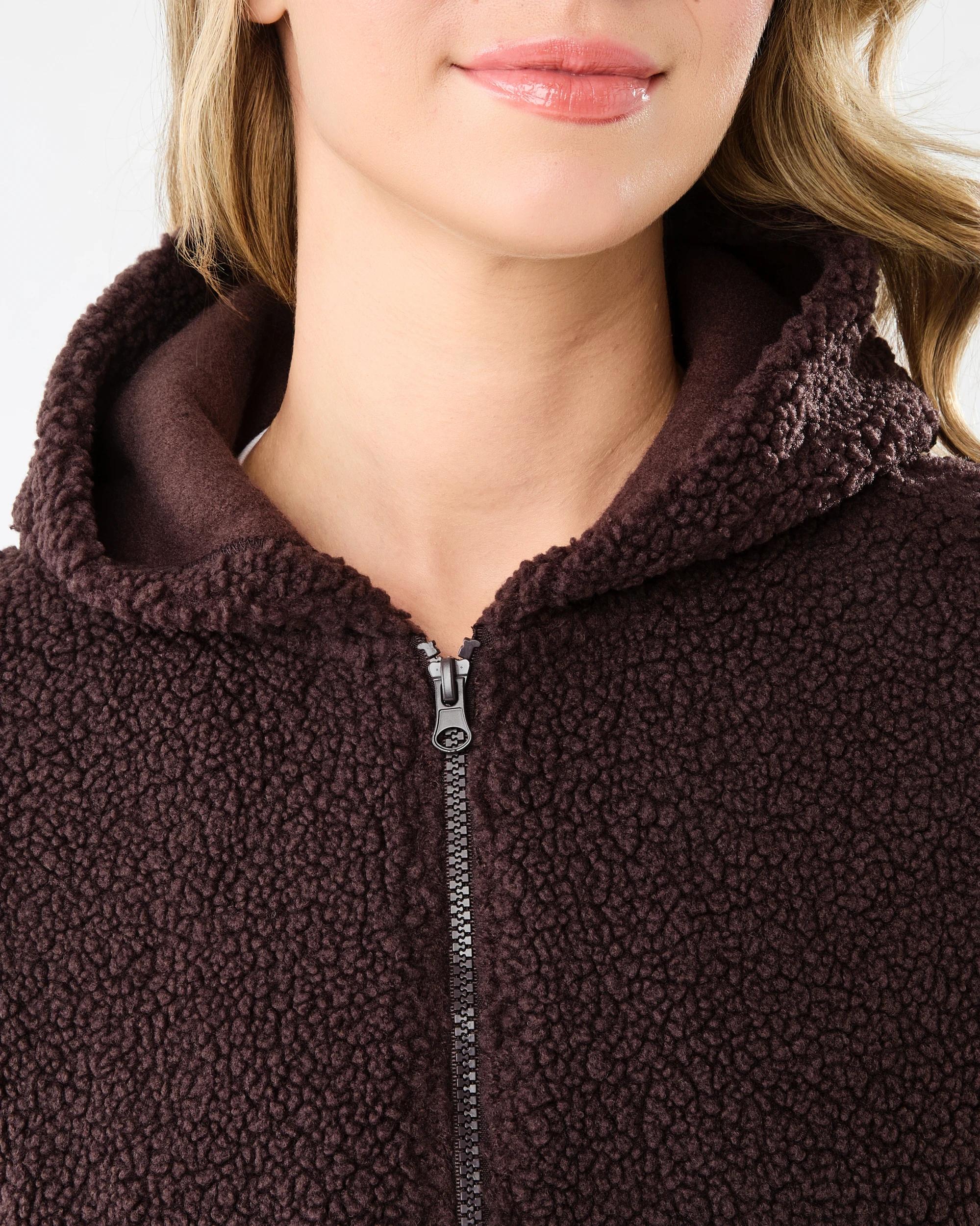 8 Boucle Cosy Zip Through Hoodie Choc Plum, 8 of 8