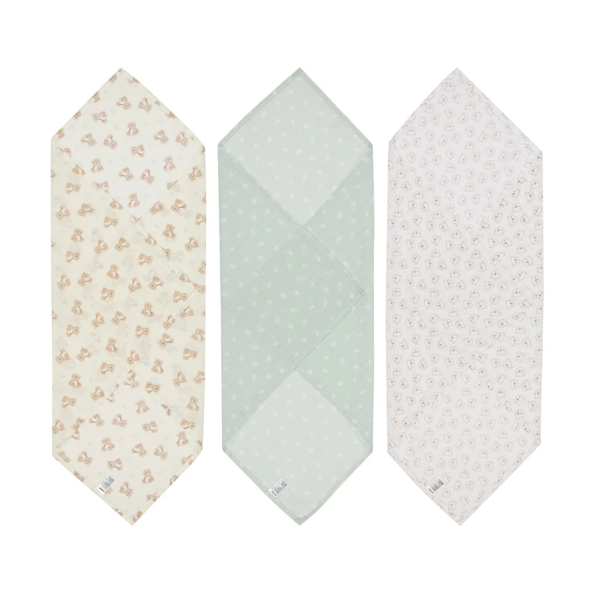 2 3 Pack Organic Cotton Muslin Wraps - Bears, 2 of 6