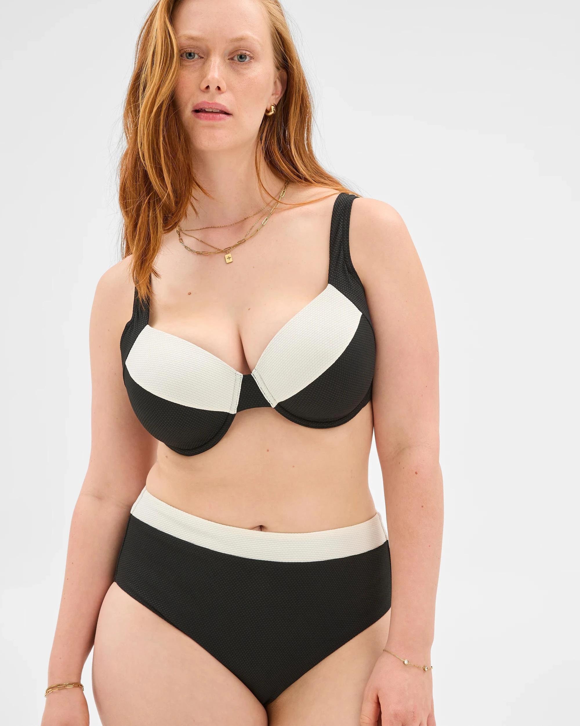 1 Target Resort High Waisted Honeycomb Bikini Bottoms - Shape Your Body BLACK / WHITE, 1 of 10