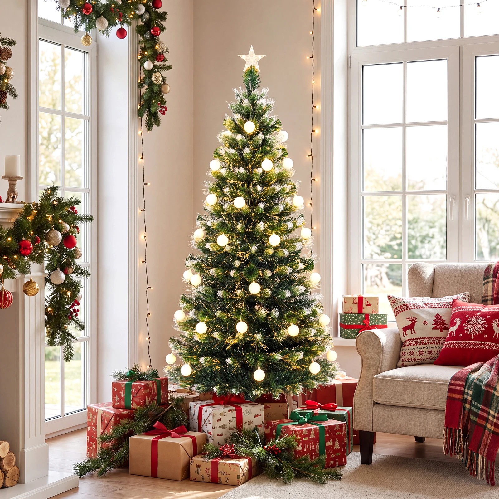 3 Costway 1.8M Artificial Fiber Optic Christmas Tree 36 Warm White LEDs, 3 of 7
