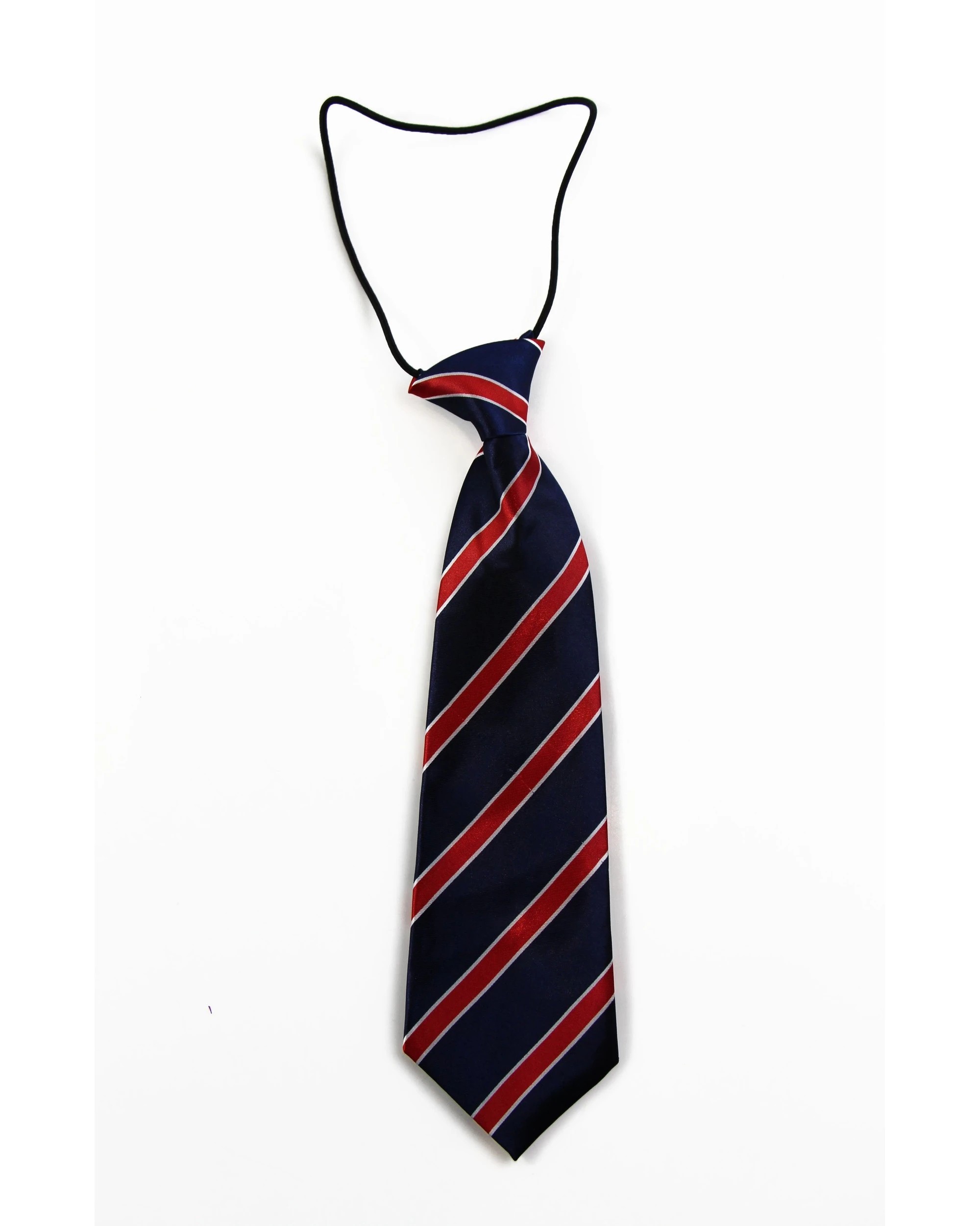 2 Zasel Kids Boys Navy & Red Diagonal Patterned Elastic Neck Tie - Multi, 2 of 2