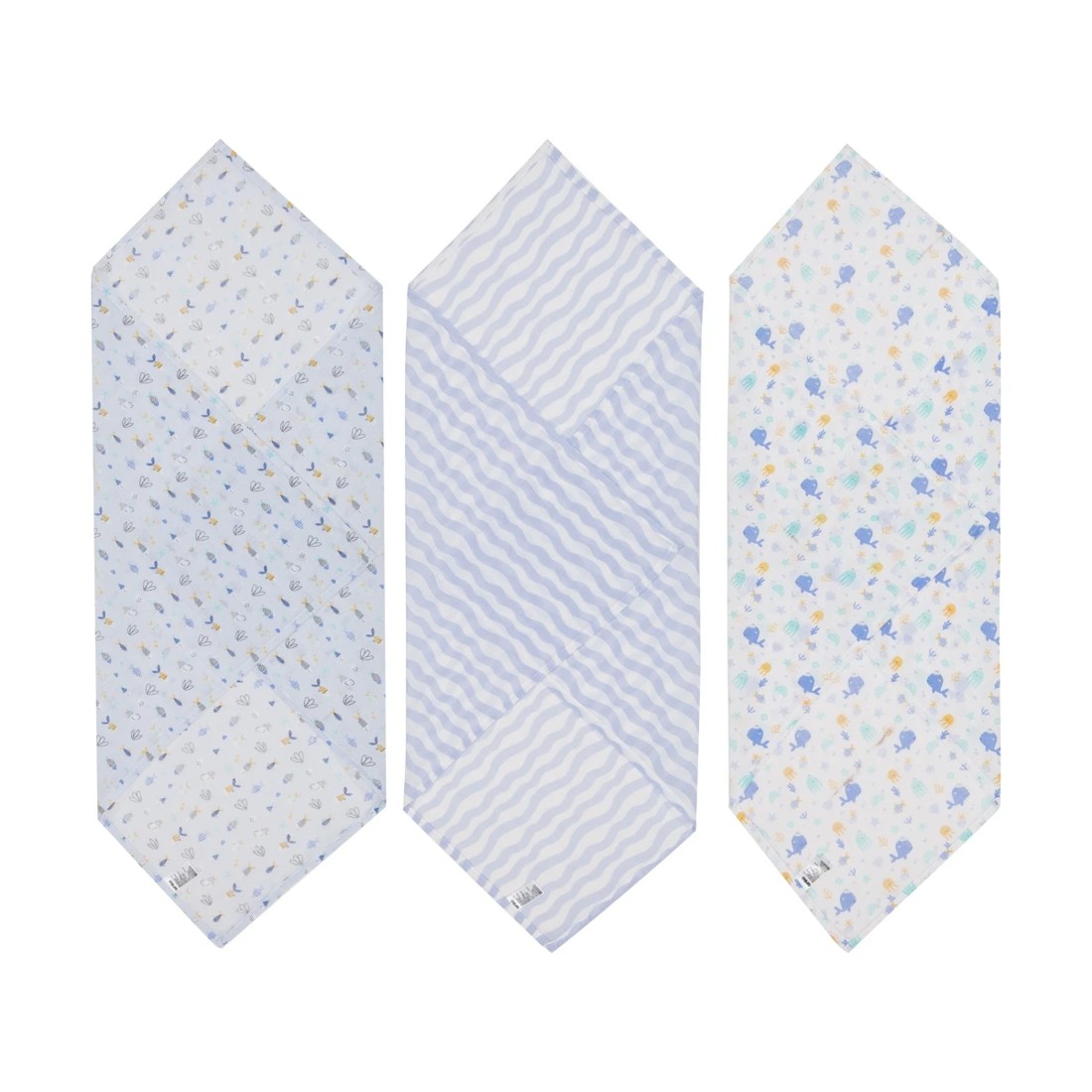 2 3 Pack Organic Cotton Muslin Wraps - Ocean, 2 of 6