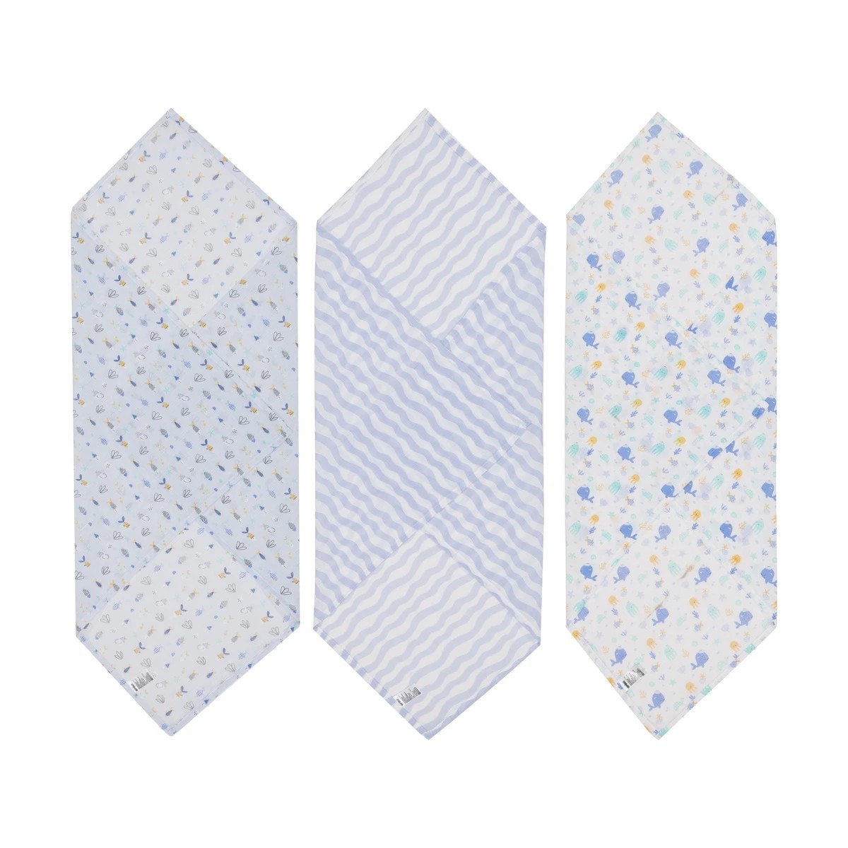 2 3 Pack Organic Cotton Muslin Wraps - Ocean, 2 of 6