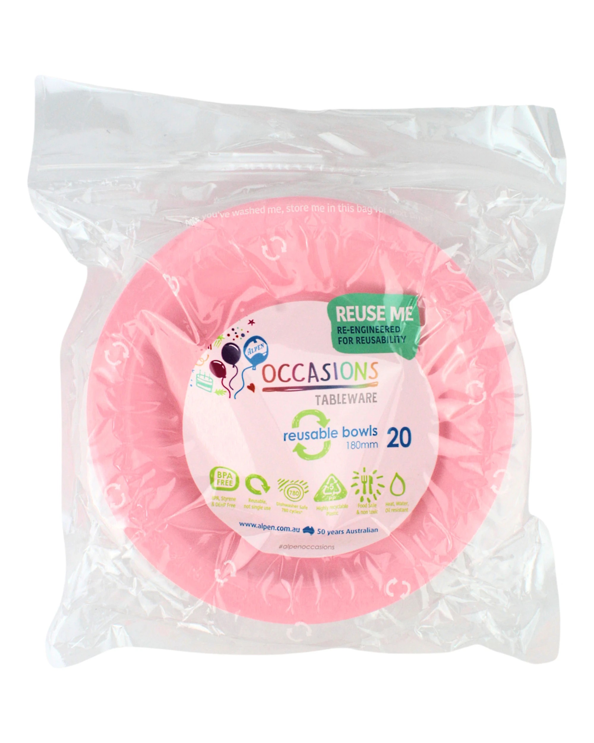 2 Alpen Light Carnation Pink 18cm Plastic Reusable Bowls Pack of 20 - Light Carnation Pink, 2 of 3