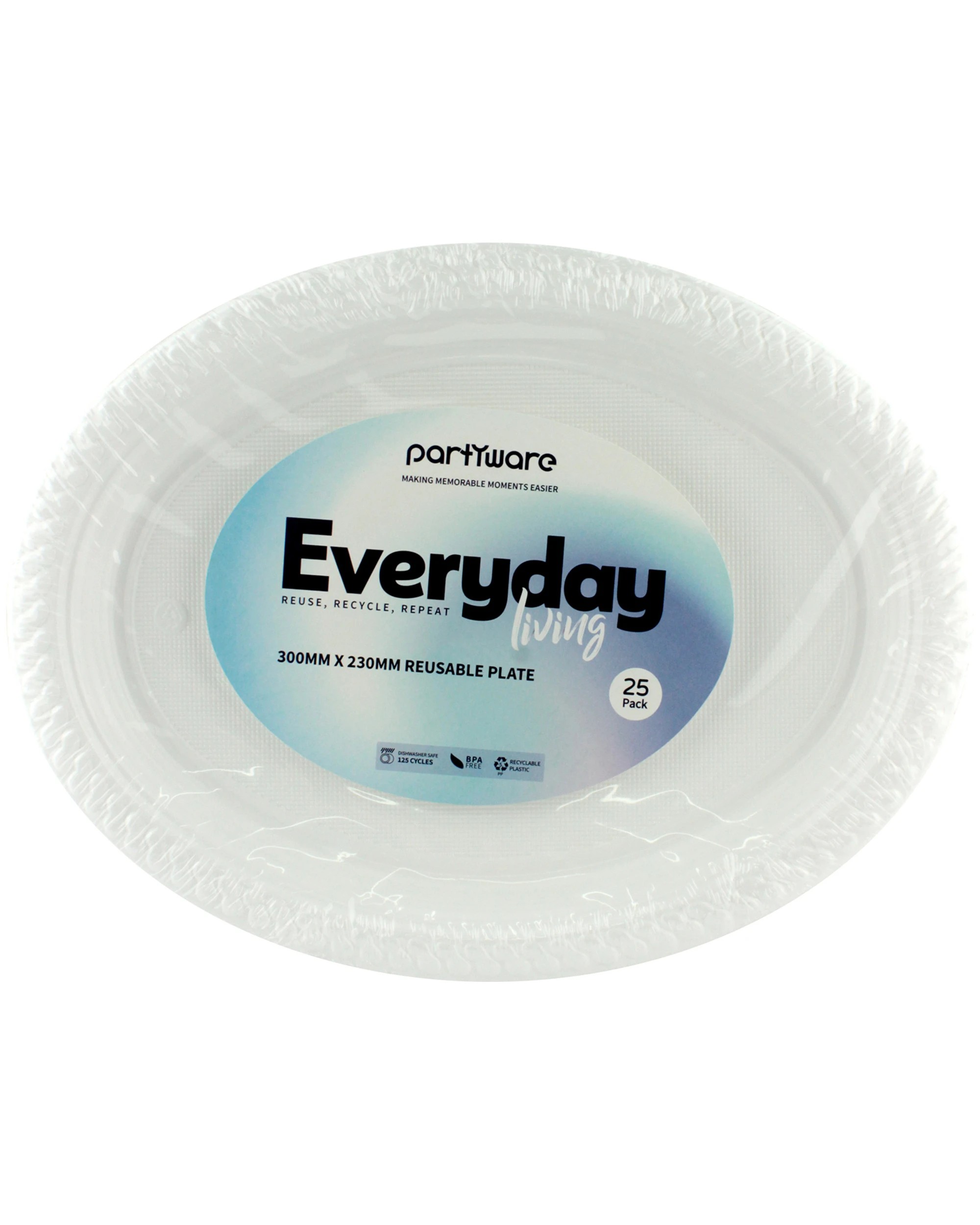 2 Partyware Everyday Living Reusable White Plastic Oval Plates Pack of 25 - White, 2 of 2