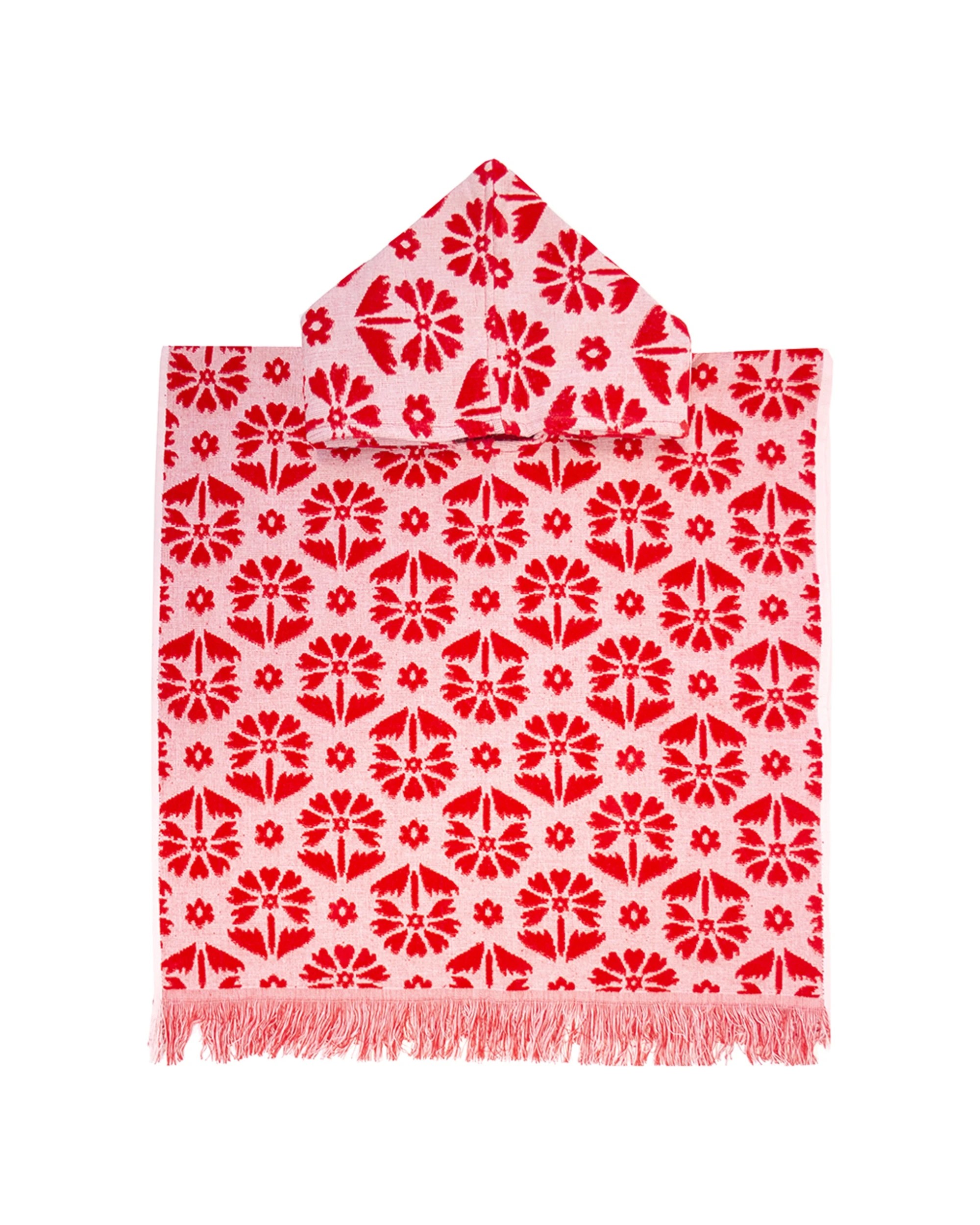 1 BAMBURY Flora Kids Poncho Cotton UPF 50 Plus Sun Protection Machine Washable Comfort Fit - Red, 1 of 5