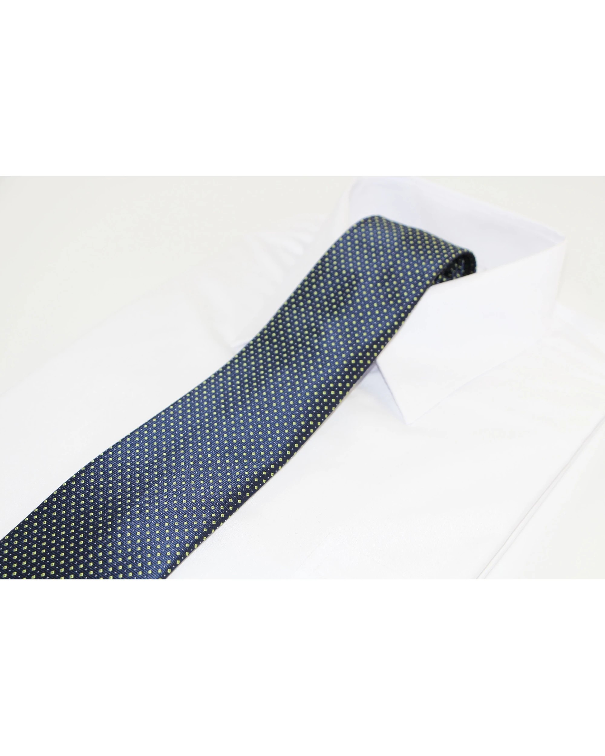 1 Zasel Mens Navy & Lime Elegant Patterned 8cm Neck Tie, 1 of 2
