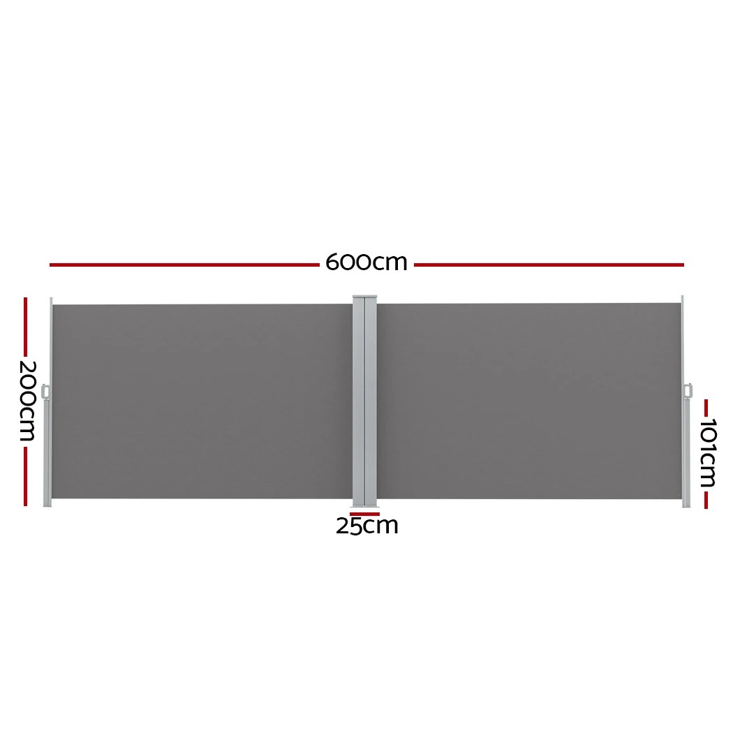 2 Instahut Side Awning Sun Shade Outdoor Retractable Privacy Screen 2X6M - Grey, 2 of 6