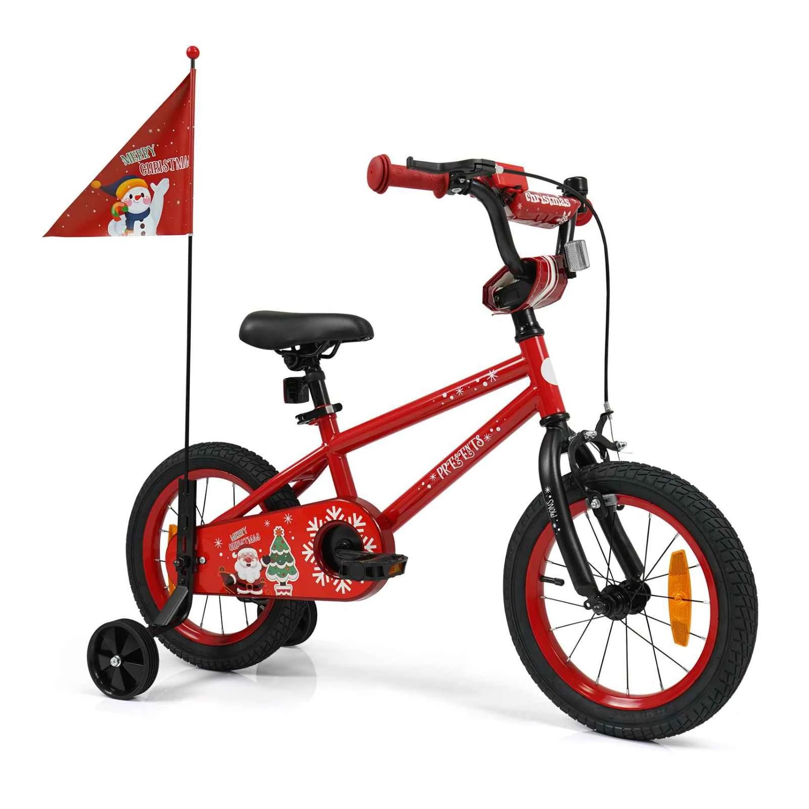 1 Costway 35CM Bike Training Bike Bicycle w/Music Flag Pneumatic Tires Seat Dual Brake Christmas Gift - Red, 1 of 1
