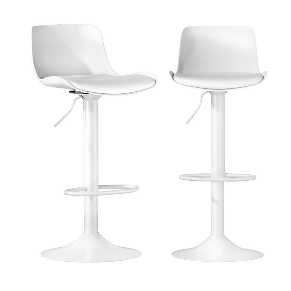 1 Artiss Bar Stools Kitchen Swivel Gas Lift Stool Leather Dining Chairs  x2 - White, 1 of 6