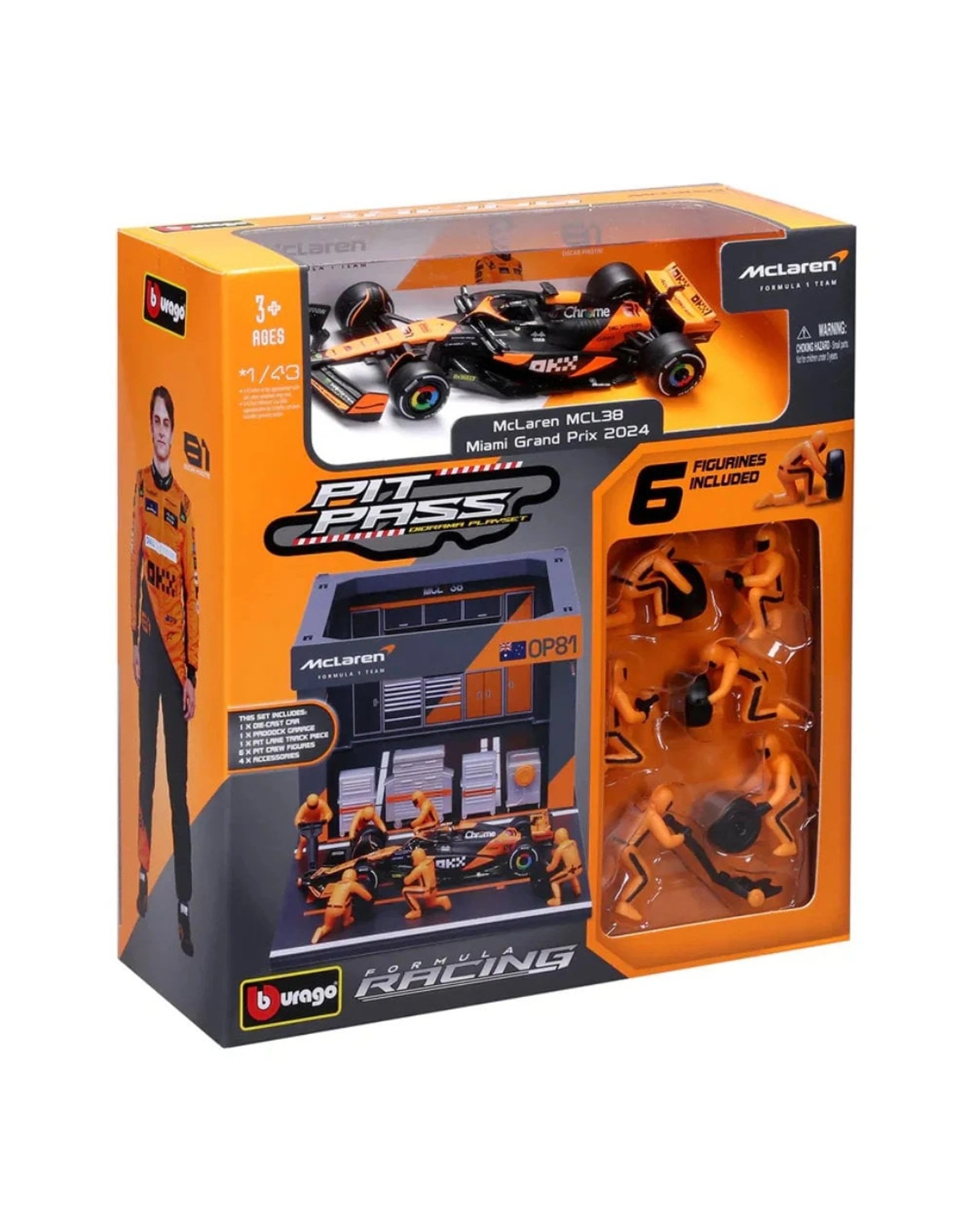 1 Bburago Formula Racing 2024 McLaren F1 #81 Oscar Piastri Pit Pass 1:43 Scale Diorama Playset, 1 of 5