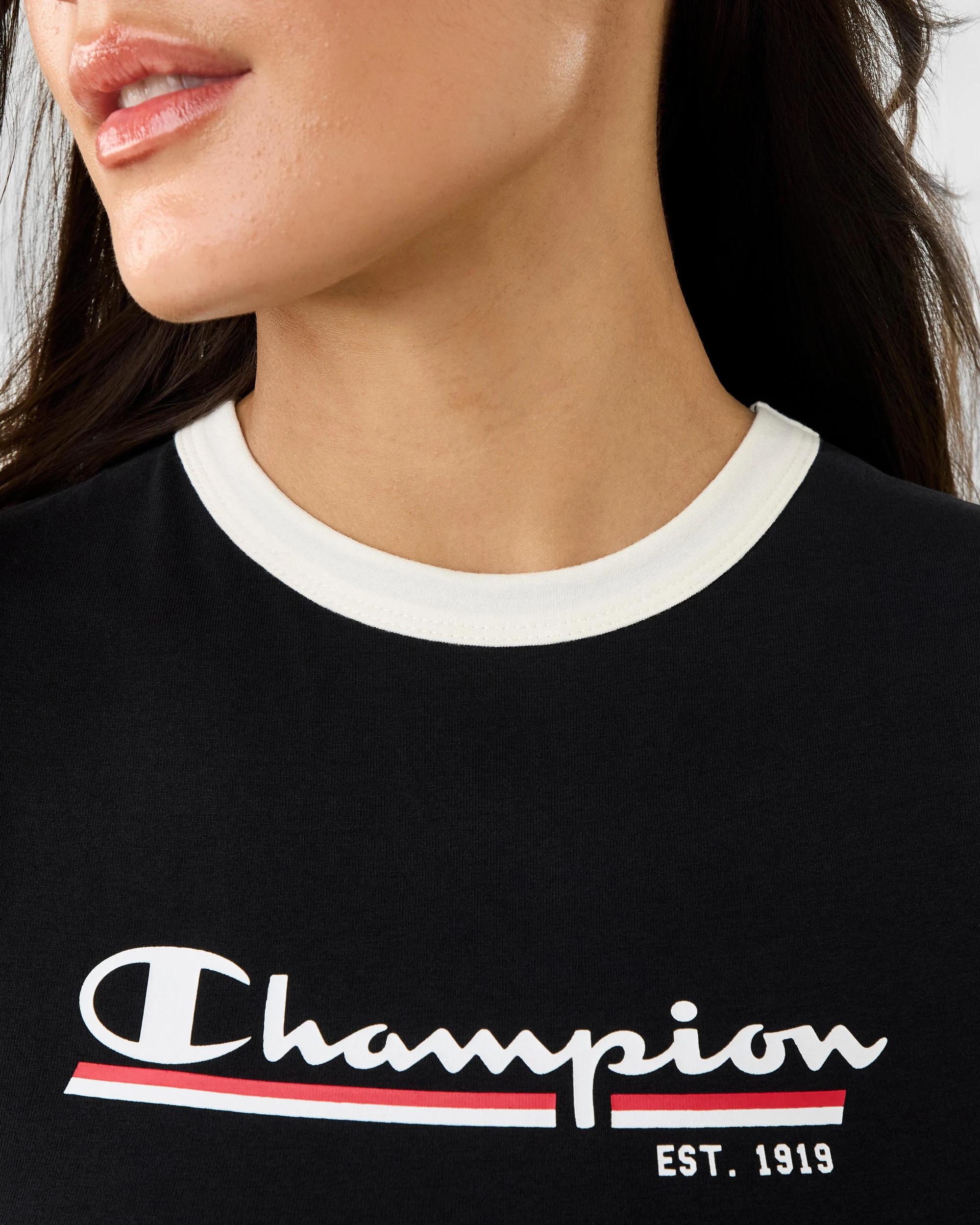 7 Champion Script Womens Ringer T-shirt Black, 7 of 7