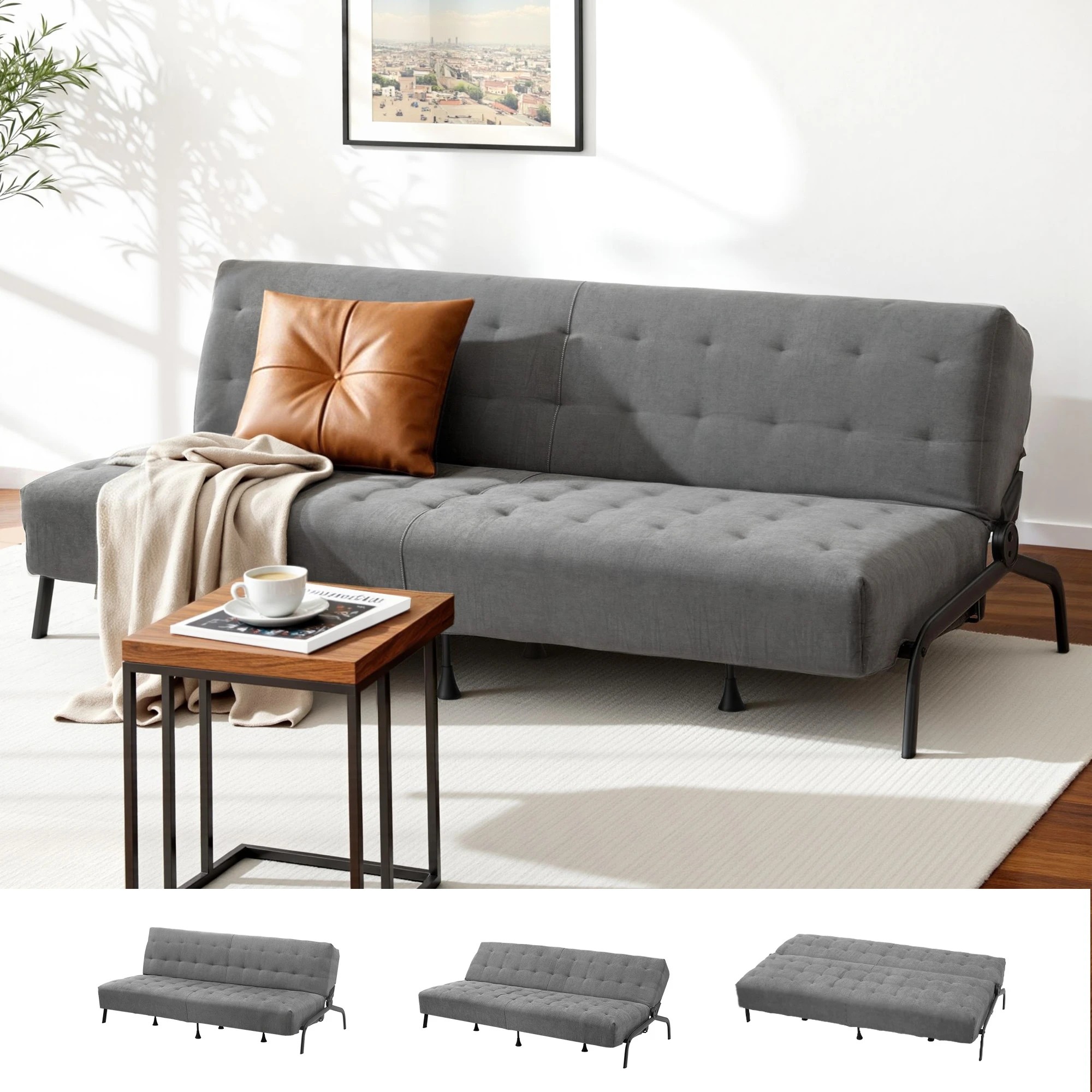 4 Artiss Sofa Bed 1.9m 3-Seater Soft Innerspring Adjustable Couch Futon Chair - Grey, 4 of 4