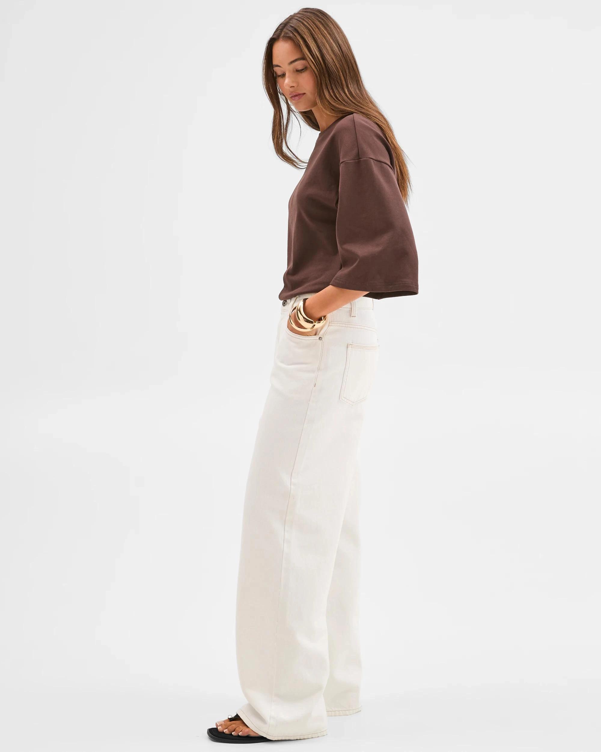 6 Lily Loves Denim Mid Rise Wide Leg Jeans ECRU, 6 of 7