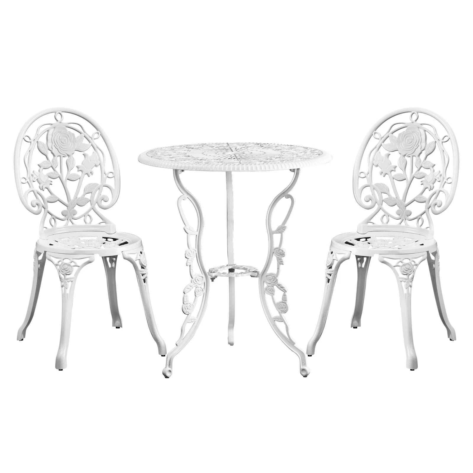 1 Livsip Outdoor Setting 3 Piece Bistro Chairs Table Set Cast Aluminum Patio Rose
 - White, 1 of 10