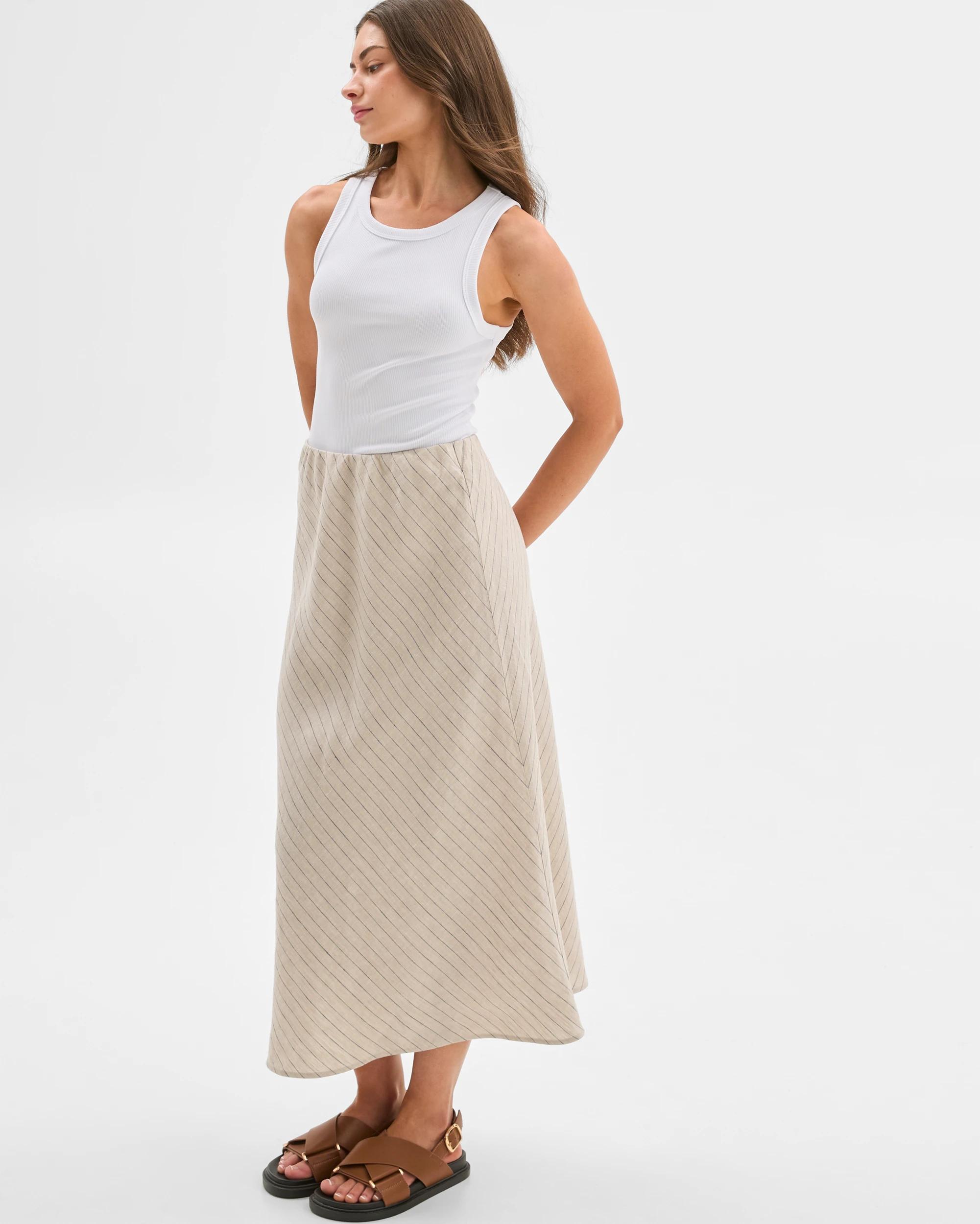 4 Target Petites European Linen Bias Maxi Skirt FLAX/INDIGO, 4 of 6