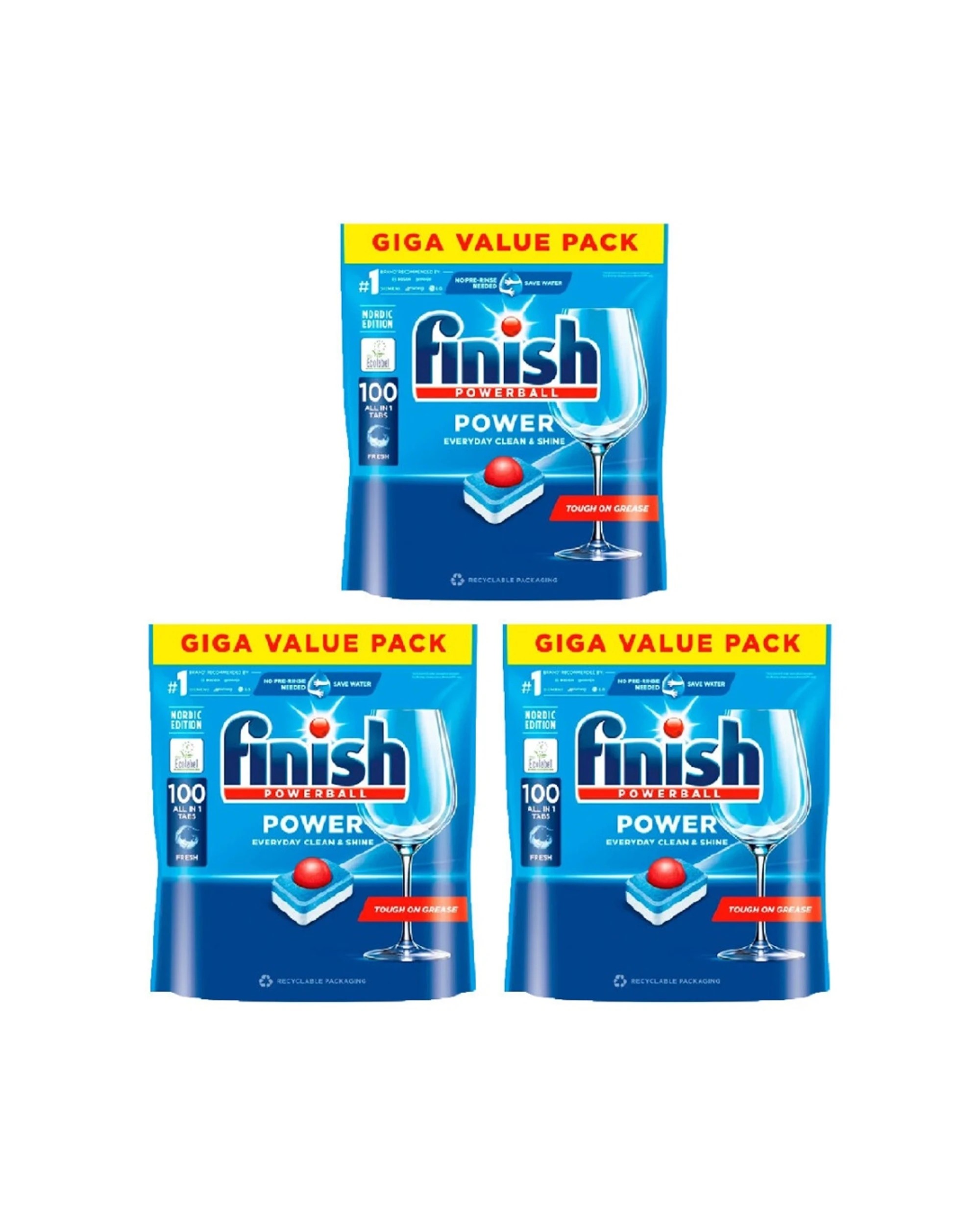 1 Finish Powerball Power Dishwasher Tablets All-In-One 3X100pc Fresh Scent, 1 of 3