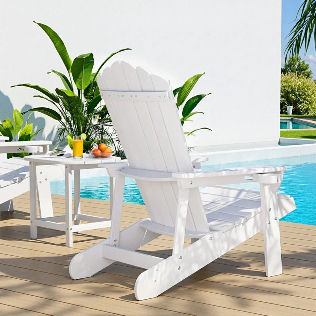 6 Gardeon Outdoor Table and Chairs HDPE Adirondack Beach Chair Sun Lounge Patio Furniture - White, 6 of 7