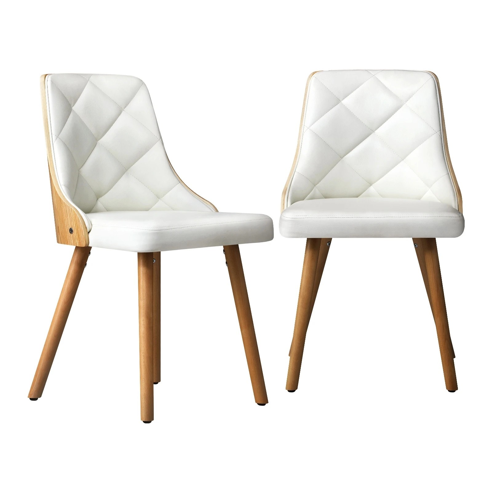 1 Oikiture 2x Dining Chairs Wooden Kitchen Chair Cafe Faux Pu Leather Padded Seat
 - White, 1 of 10