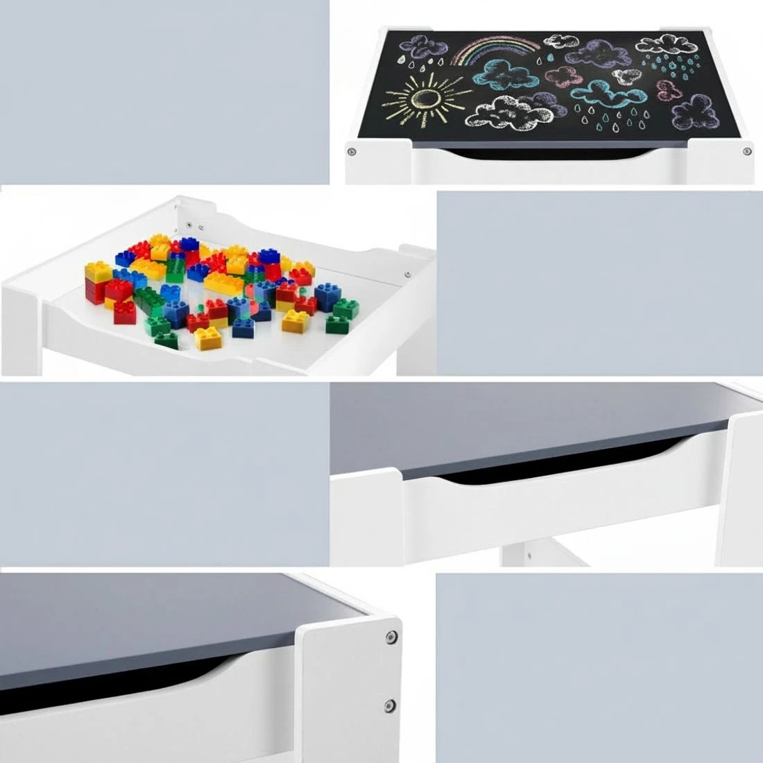 4 Keezi Kids Table and Chairs Set Play Activity Toys Storage Chalkboard Desk - Multi, 4 of 5