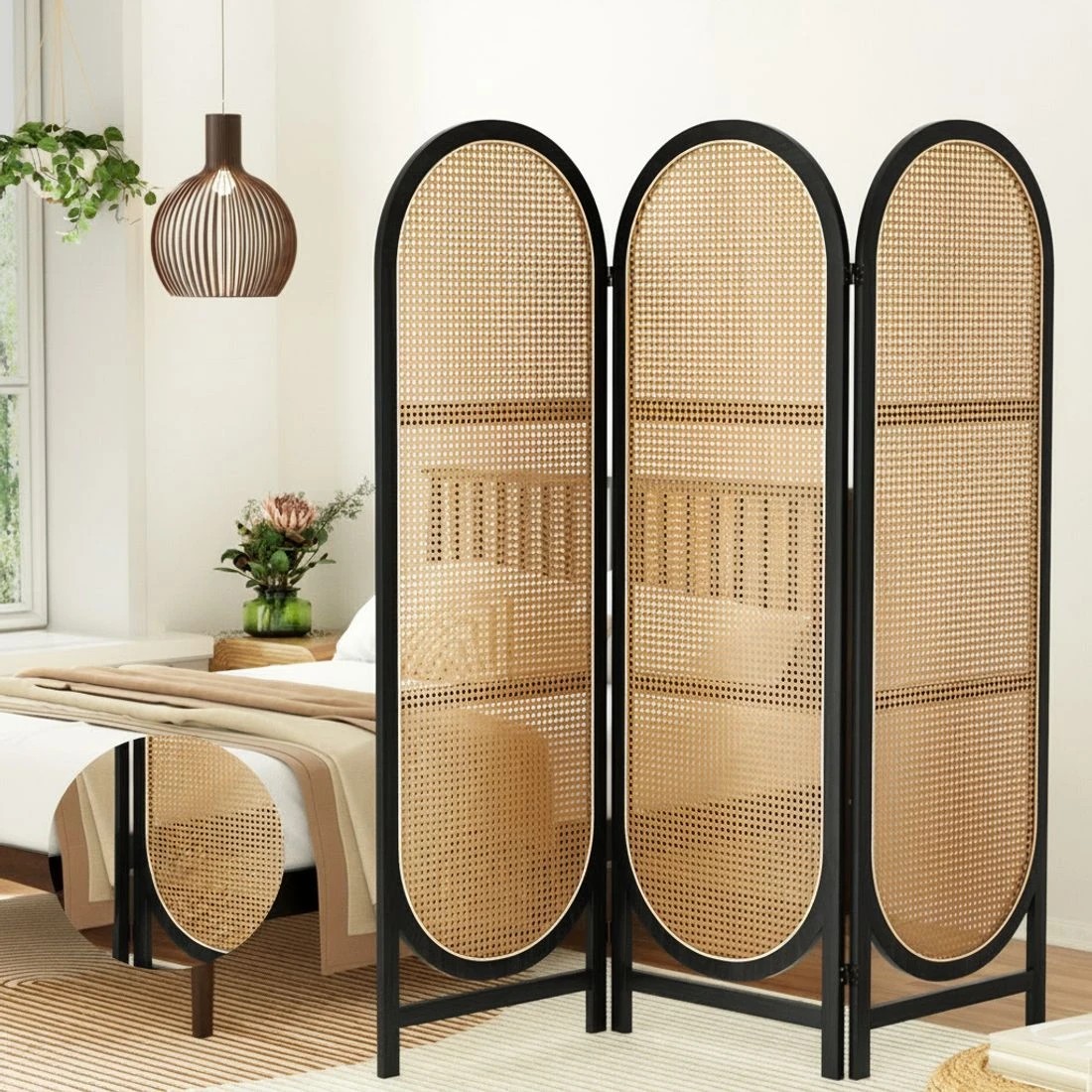 4 Artiss 3 Panel Room Divider Screen 151x180cm Rattan - Brown, 4 of 7