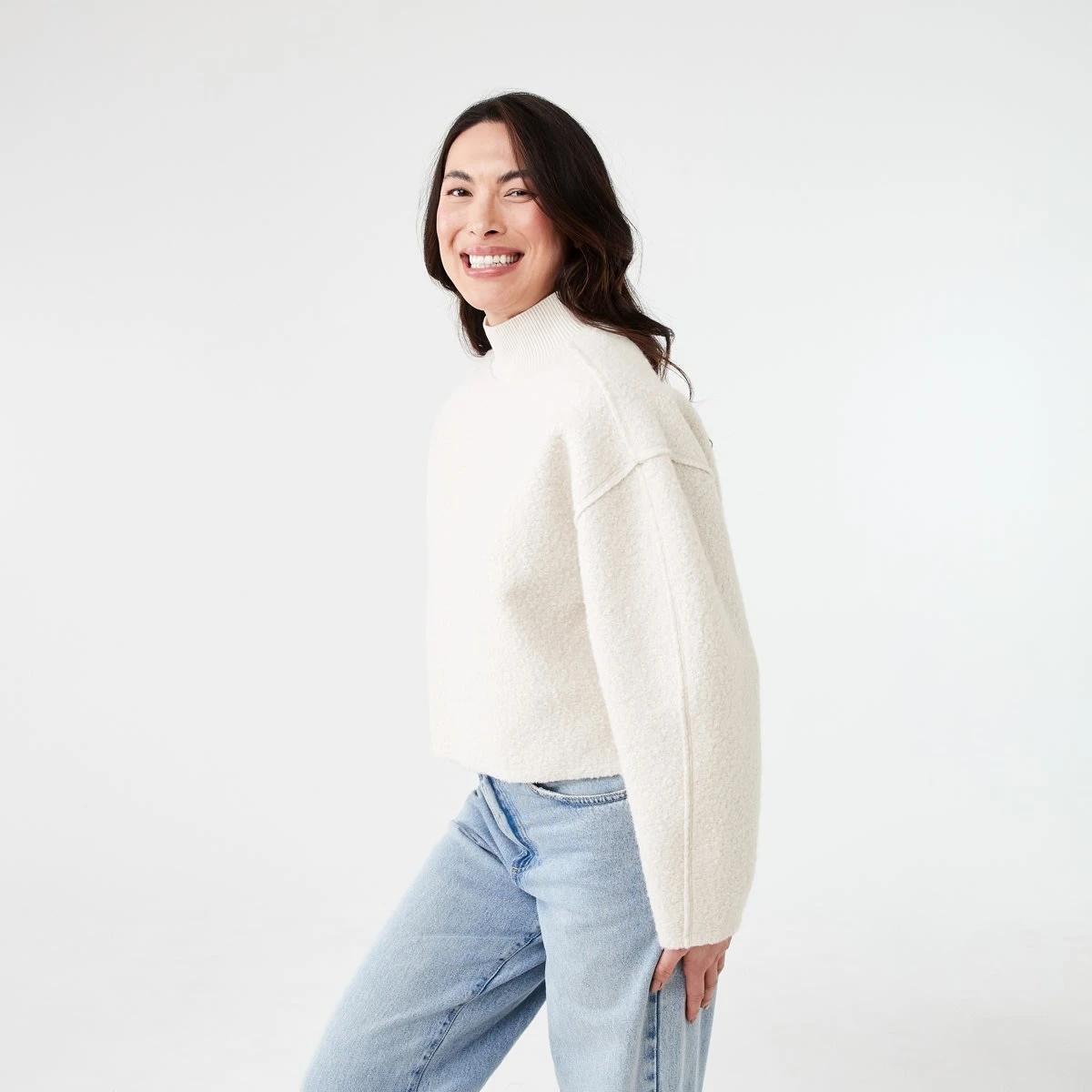 2 Boucle Funnel Neck Sweatshirt Nat Beige, 2 of 6