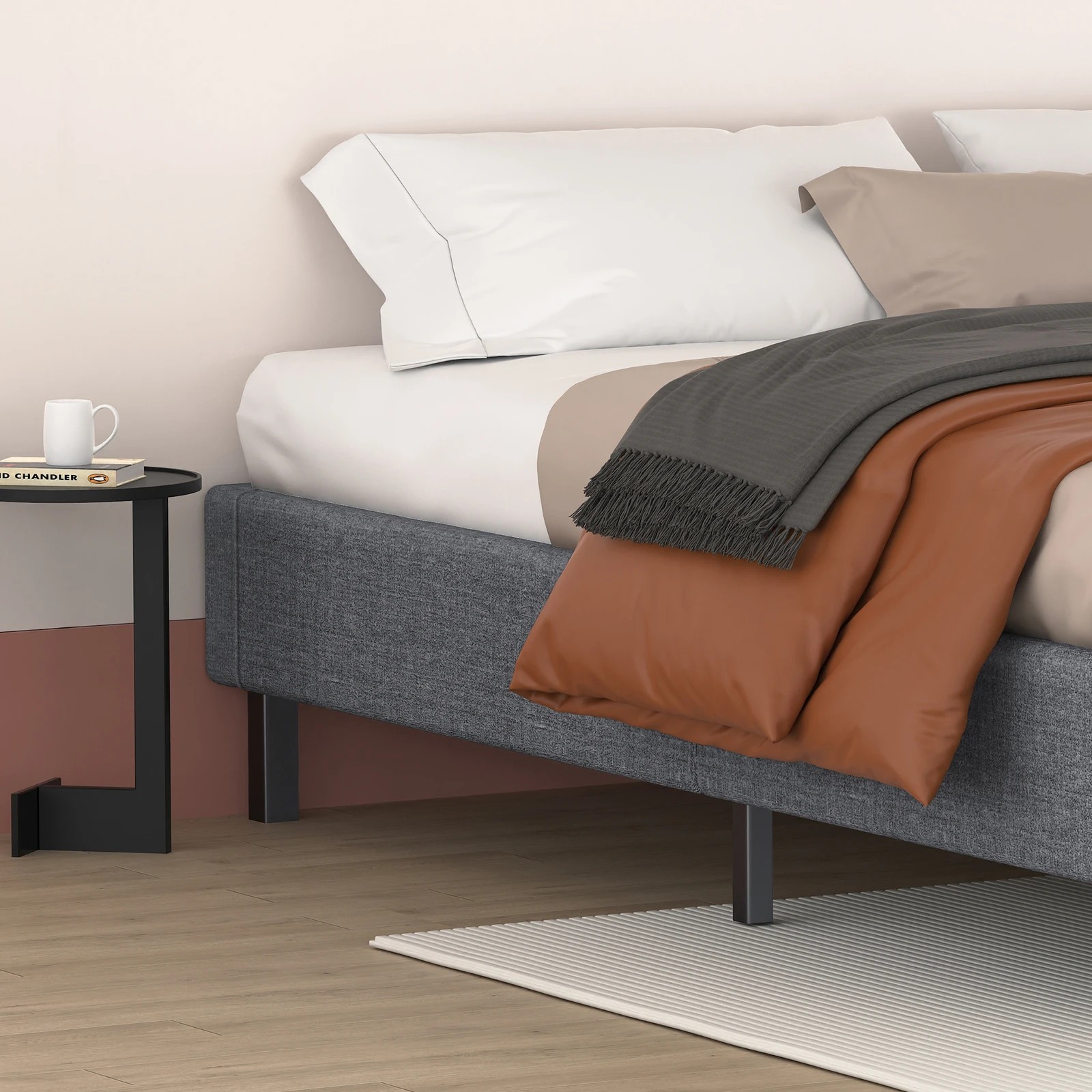 4 Alfordson Bed Frame Double Size Mattress Base Foundation Fabric Basel - Grey, 4 of 10
