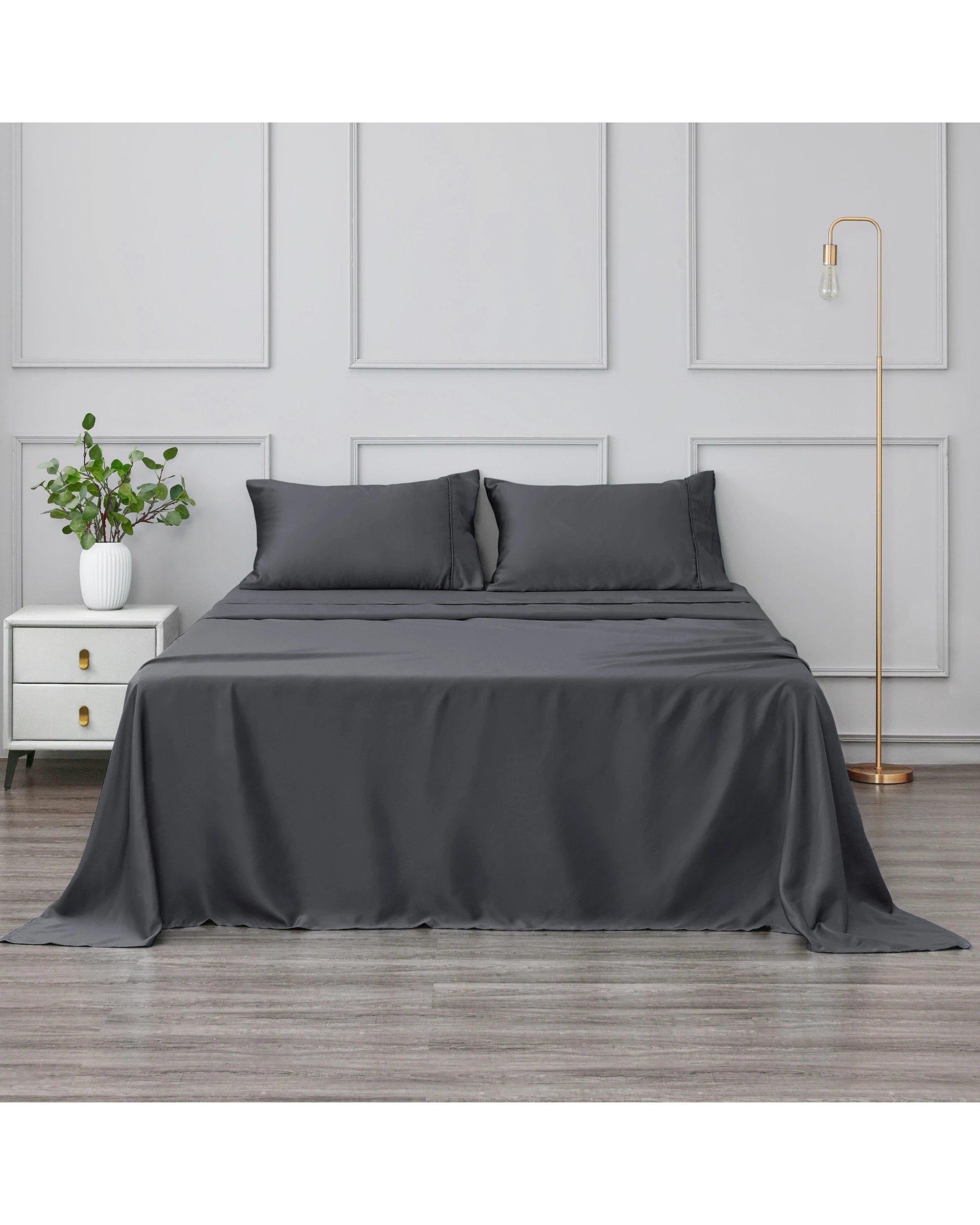 1 Dreamaker Matte Satin Sheet Set - King Bed - Charcoal, 1 of 7