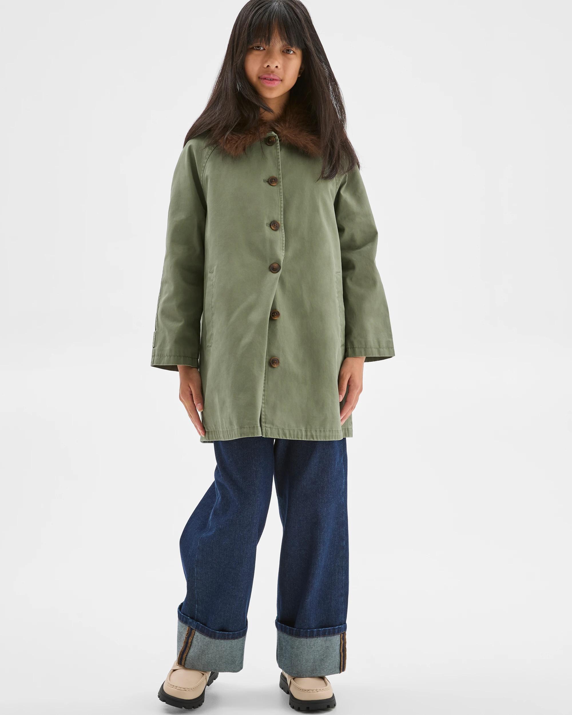 2 Target Kids Australian Cotton Faux Fur Collar Long Car Coat KHAKI, 2 of 7