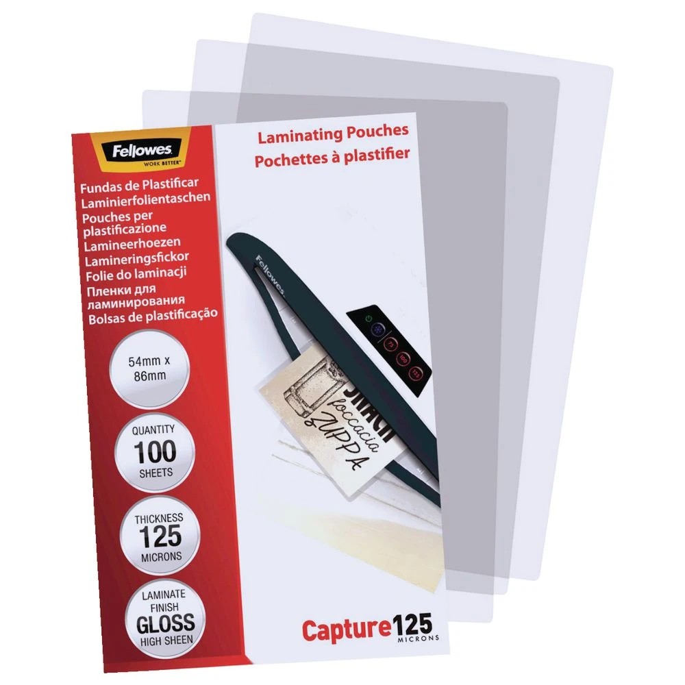 4 Fellowes Laminating Pouch 54 x 86mm 125 Micron Gloss 100 Pack, 4 of 5