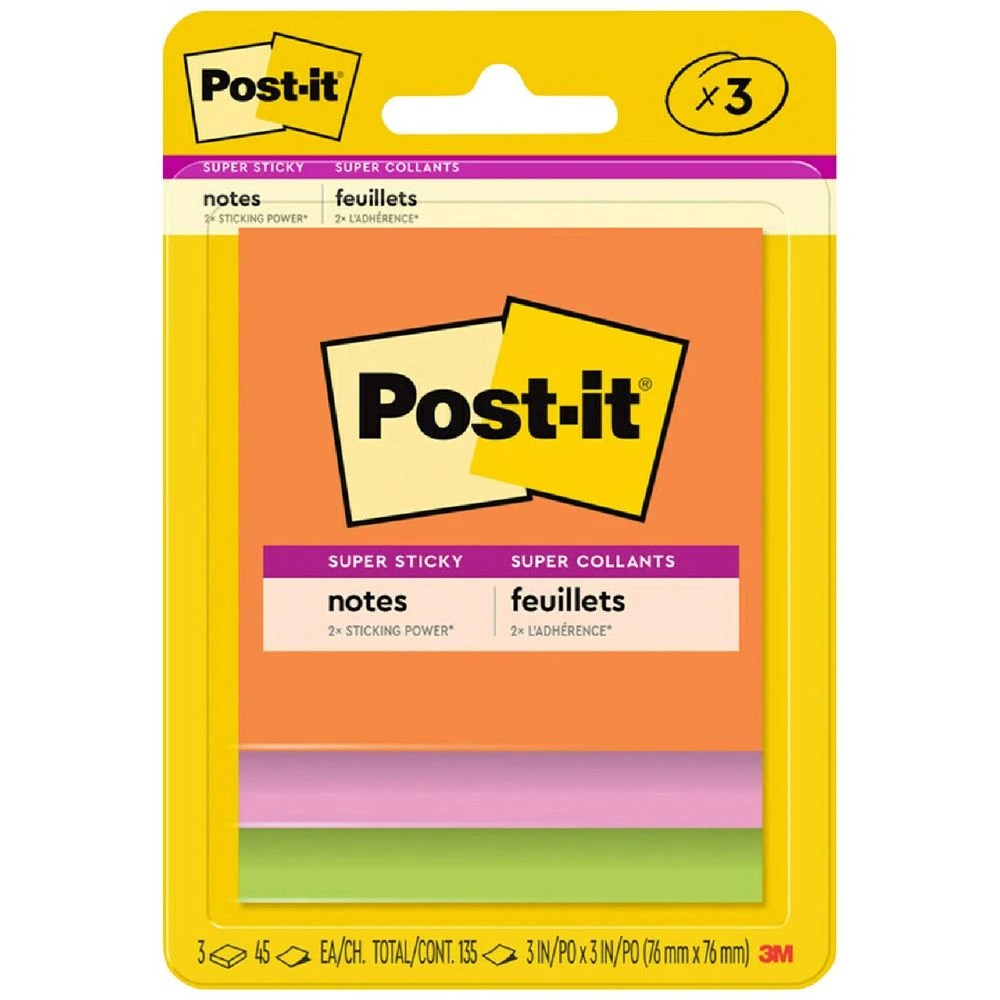 1 Post-it Super Sticky Notes 76 x 76mm Energy Boost 3 Pack, 1 of 6