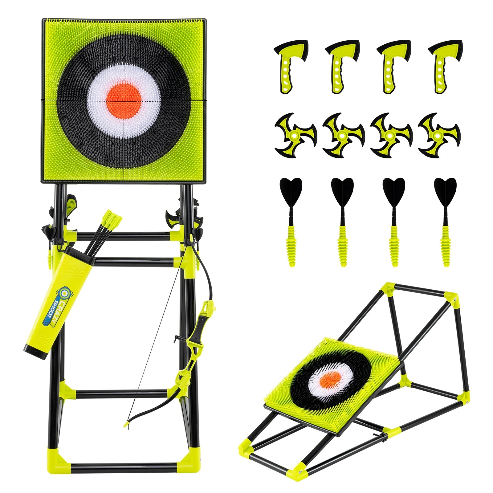 1 Costway 4in1 Bow & Arrow Set Archery Toys Bristle Throwing Target Game Set - Green, 1 of 1