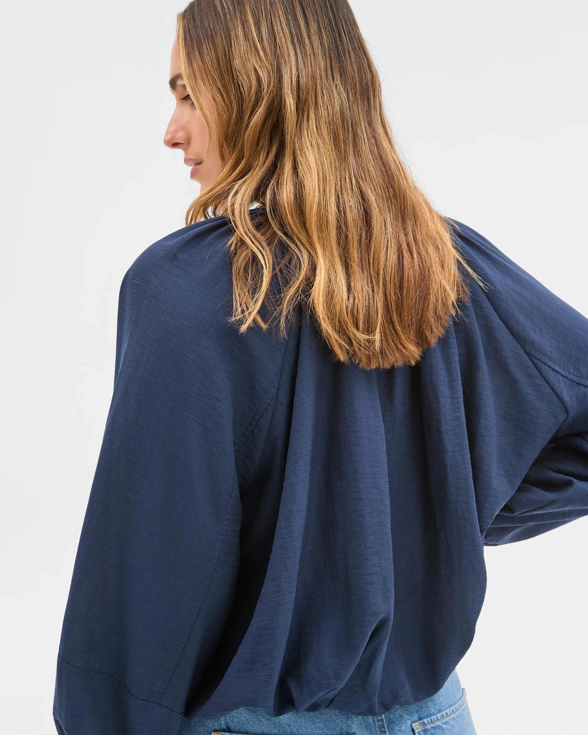 4 Target Woman Long Sleeve Button Front Bubble Hem Top NAVY BLAZER, 4 of 5