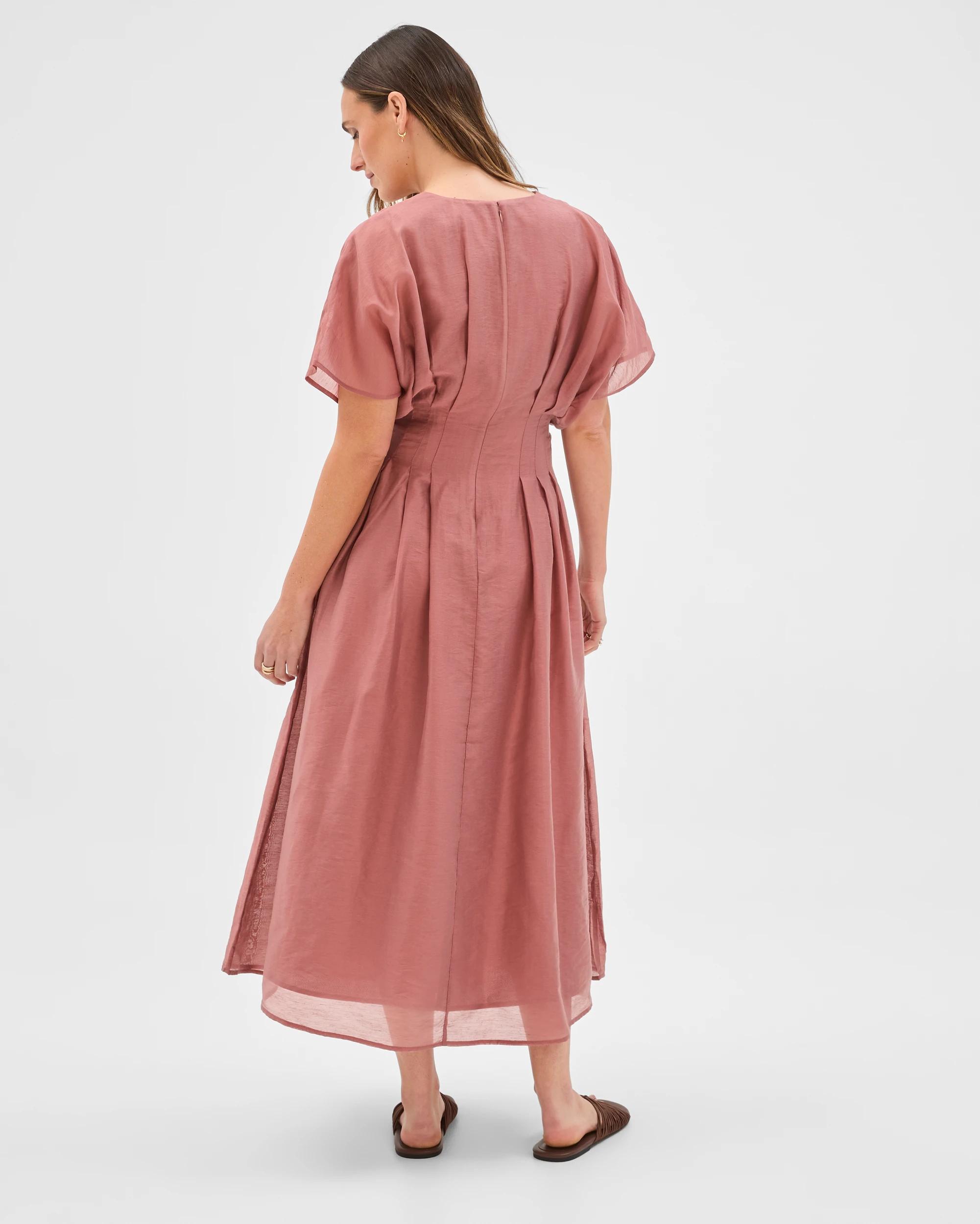 7 Preview Short Sleeve Tuck Detail Midi Dress ROSE SMOKE, 7 of 10