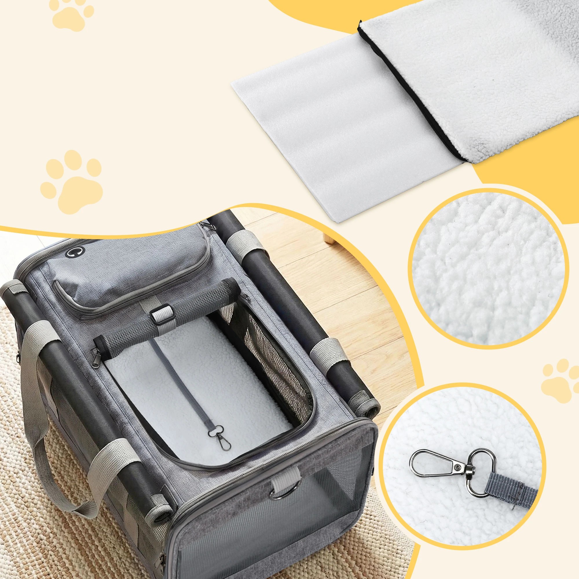 6 i.Pet Pet Carrier Bag Foldable Dog Cat Durable Crate Travel Portable Kennel - Grey, 6 of 9