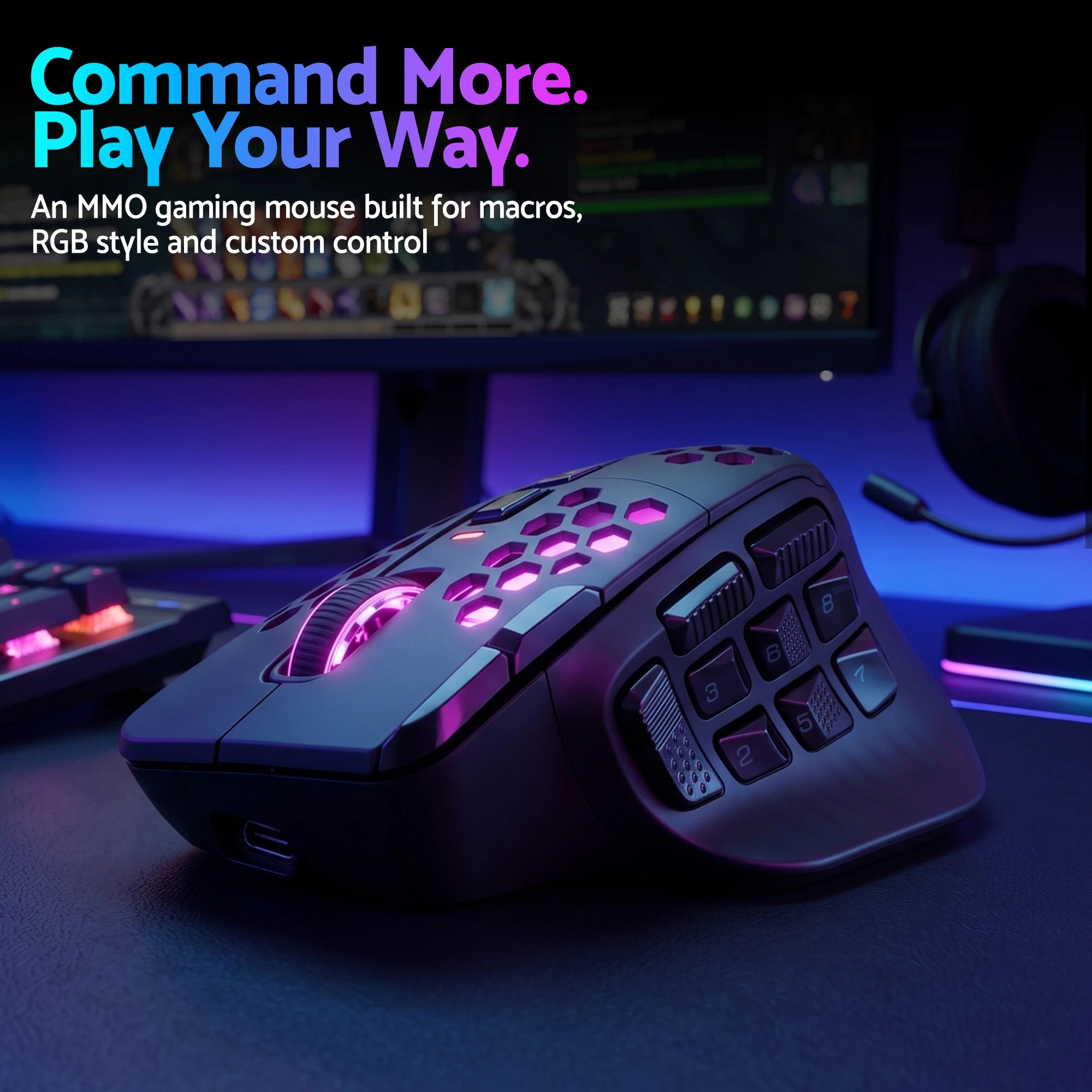 8 Solakaka Wireless MMO Gaming Mouse 16 Buttons Bluetooth 24000 DPI RGB - Black, 8 of 10