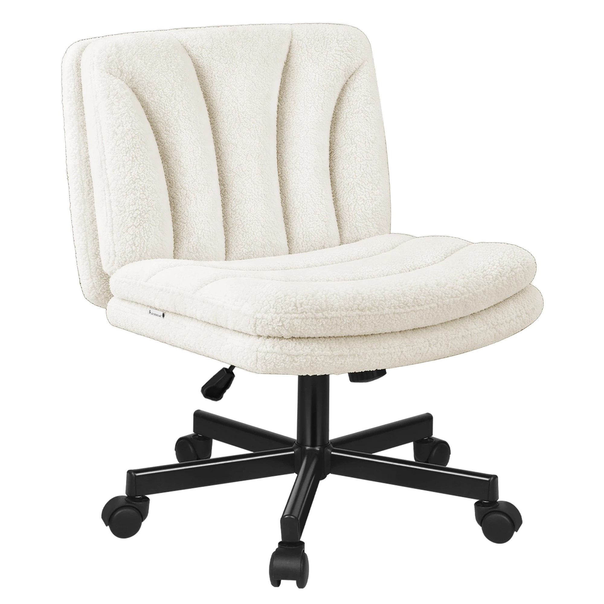 1 Alfordson Armless Office Desk Chair Mid Back Wide Seat w/ Wheels Boucle - White, 1 of 8