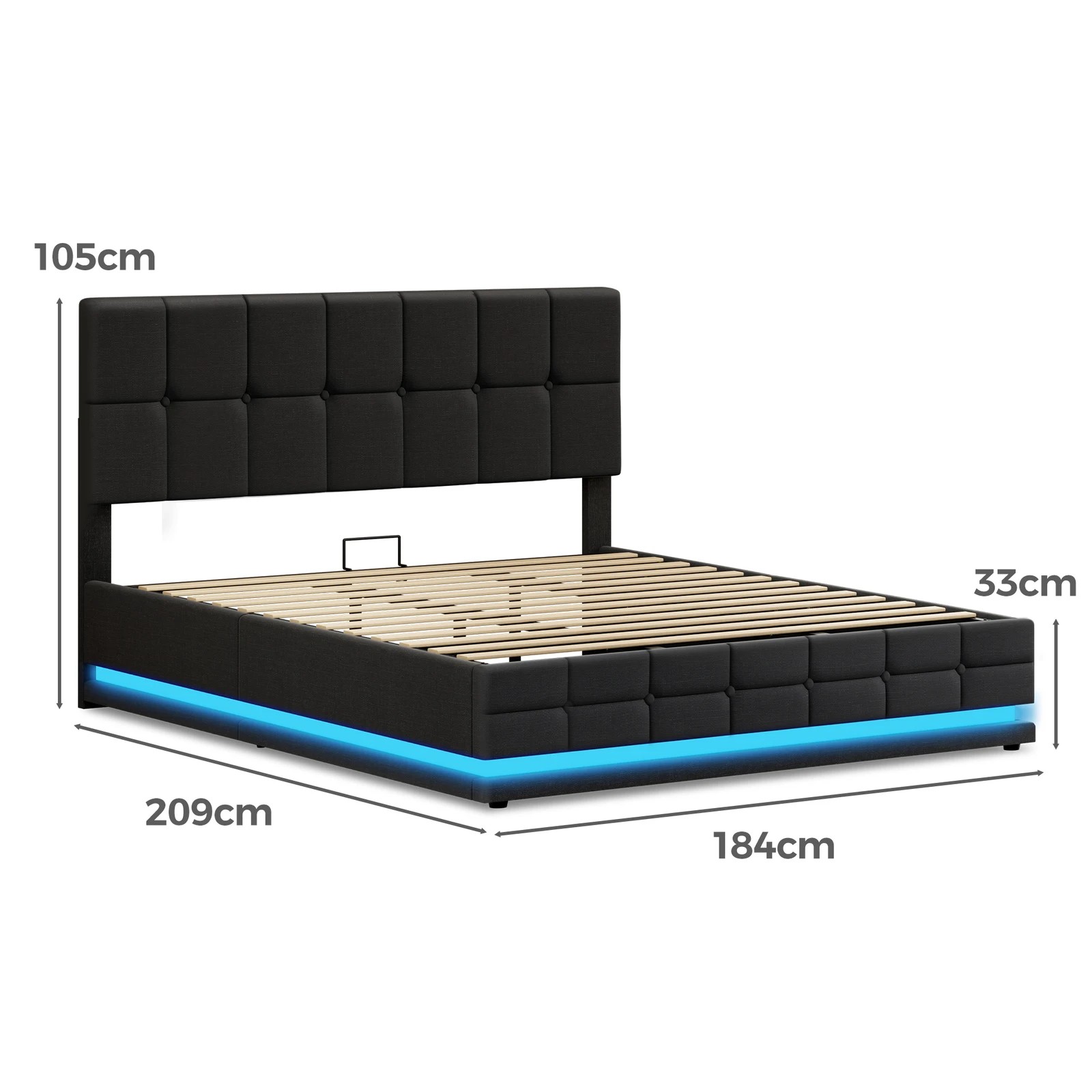 10 Alfordson Bed Frame King Size Platform RGB LED Gas Lift Base Storage - Charcoal, 10 of 10