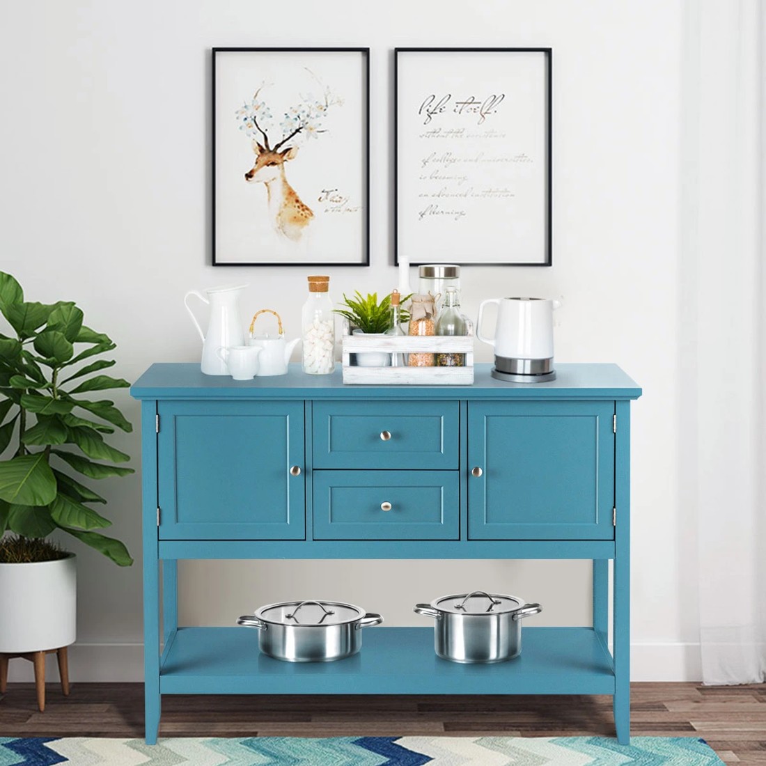 2 Costway Wood Console Table Sideboard Blue, 2 of 5